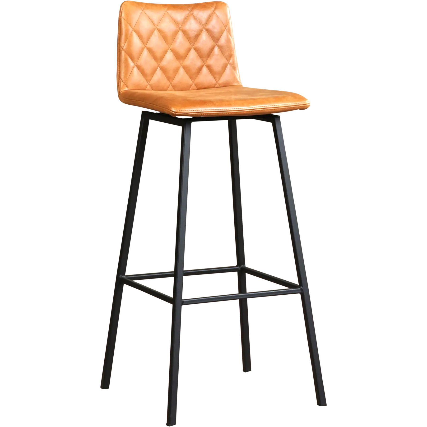 afbeelding van Leren barkruk Catch hoog - Vintage Cognac (cognac) - Poten staal vierkant zwart