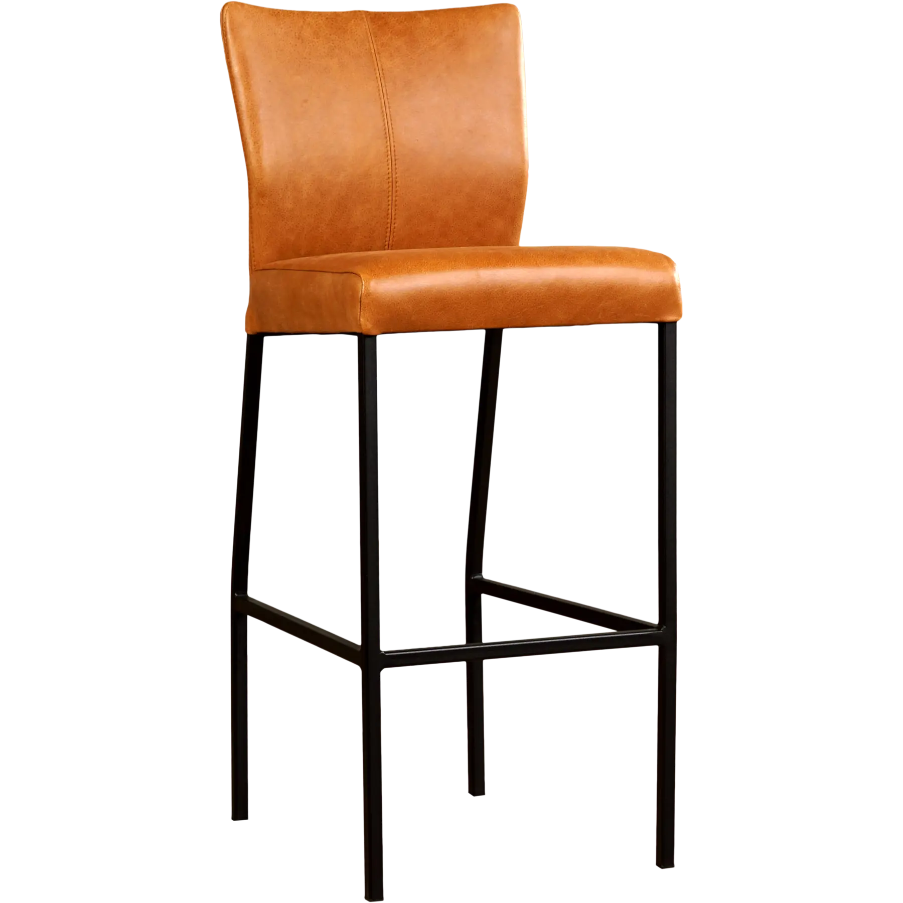 afbeelding van Leren barkruk Revolt hoog - Vintage Cognac (cognac) - Poten staal vierkant zwart