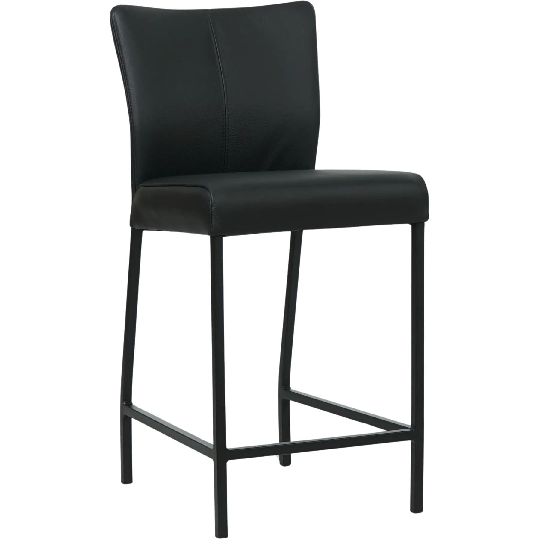 afbeelding van Leren barkruk Revolt laag - Hermes Nero (zwart) - Poten staal vierkant zwart