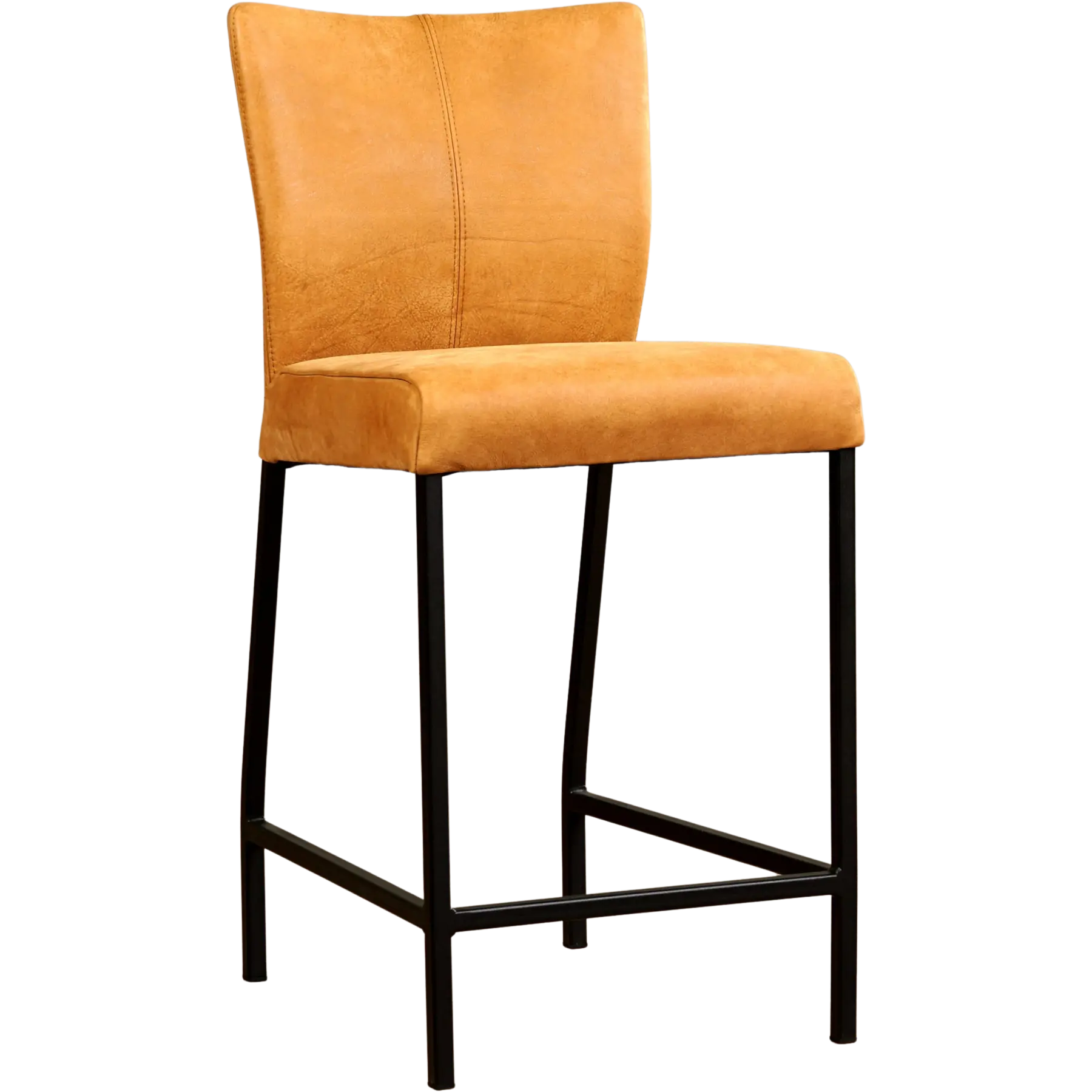 afbeelding van Leren barkruk Revolt laag - Kenia Cognac (cognac) - Poten staal vierkant zwart