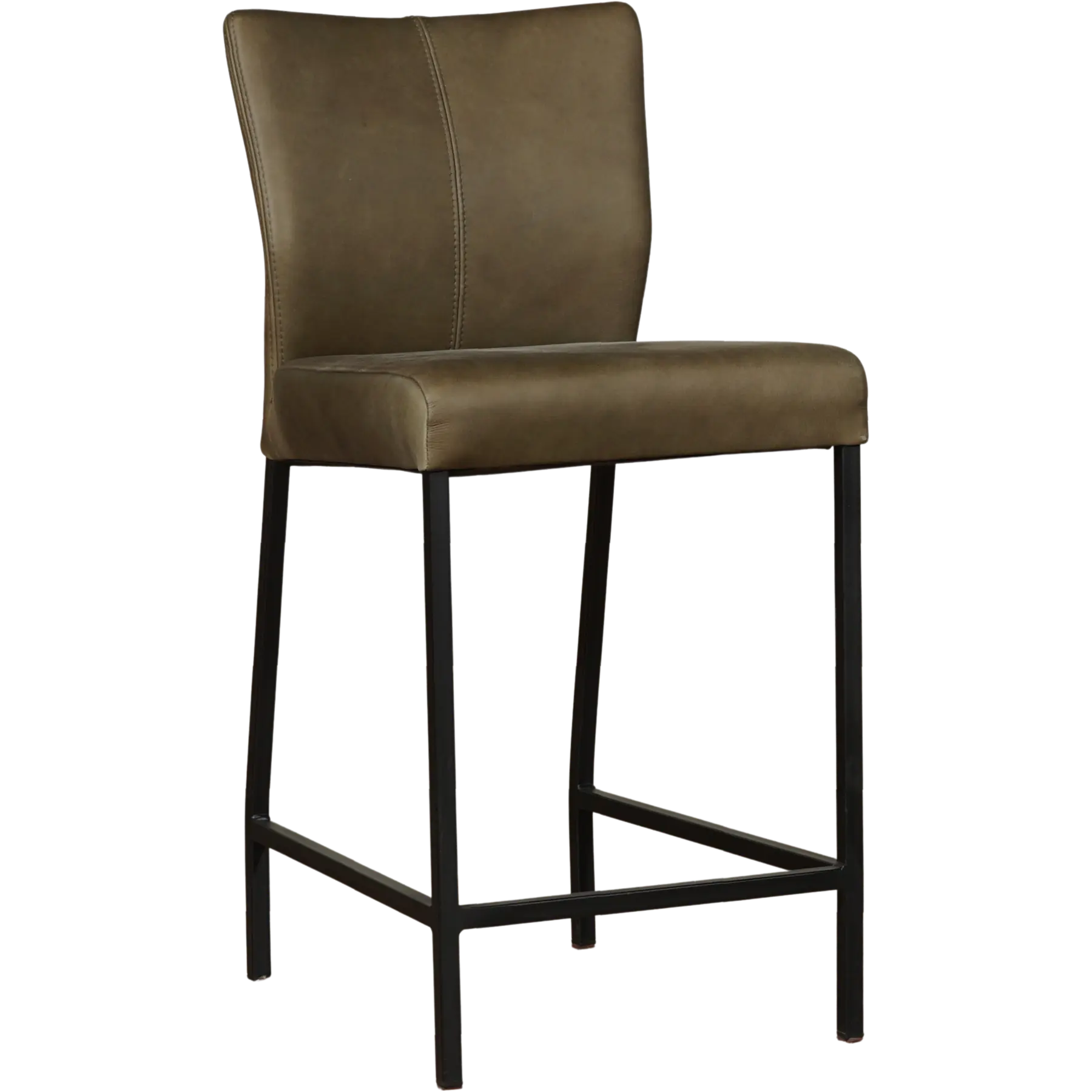 afbeelding van Leren barkruk Revolt laag - Rancho Green (olijf/groen) - Poten staal vierkant zwart