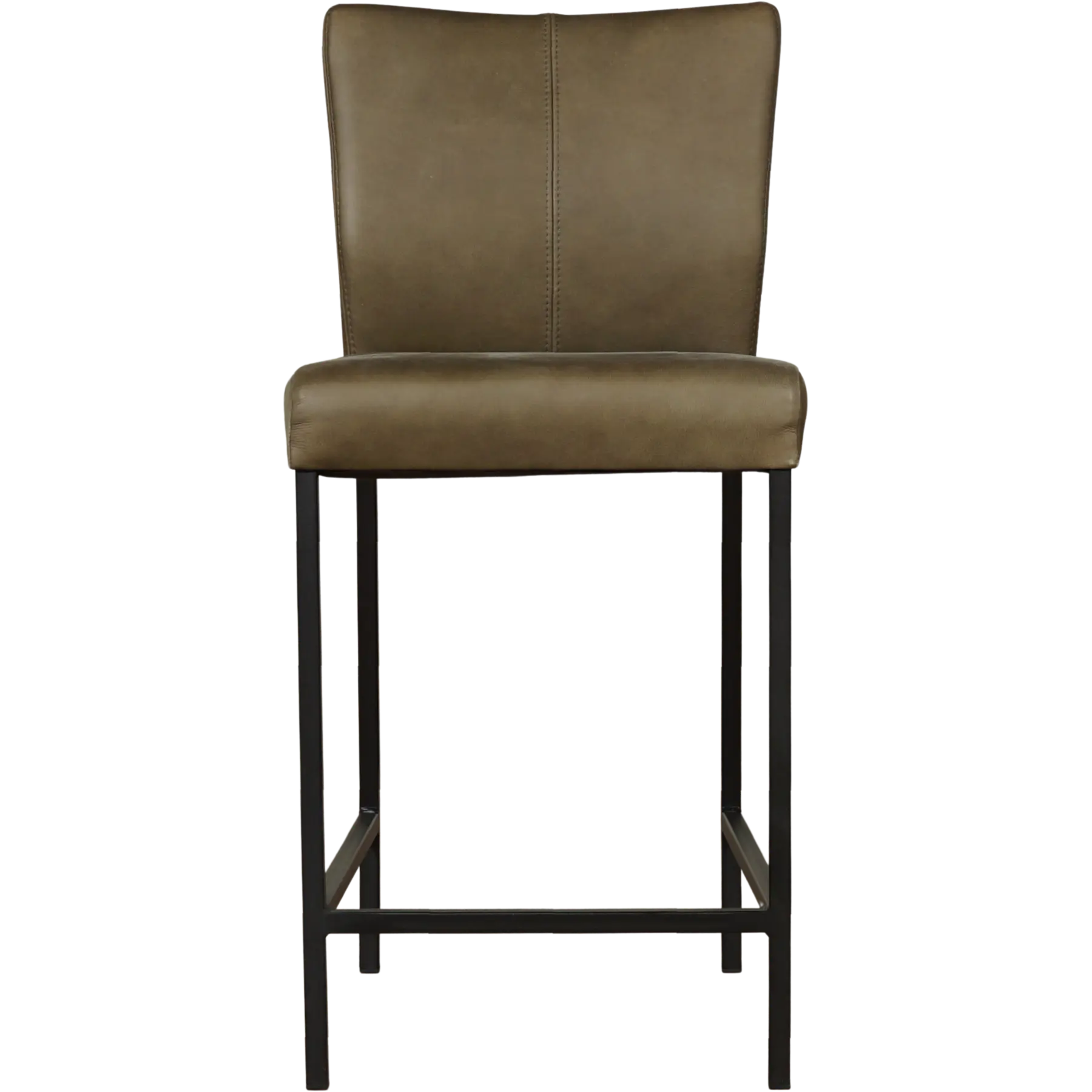 afbeelding van Leren barkruk Revolt laag - Rancho Green (olijf/groen) - Poten staal vierkant zwart