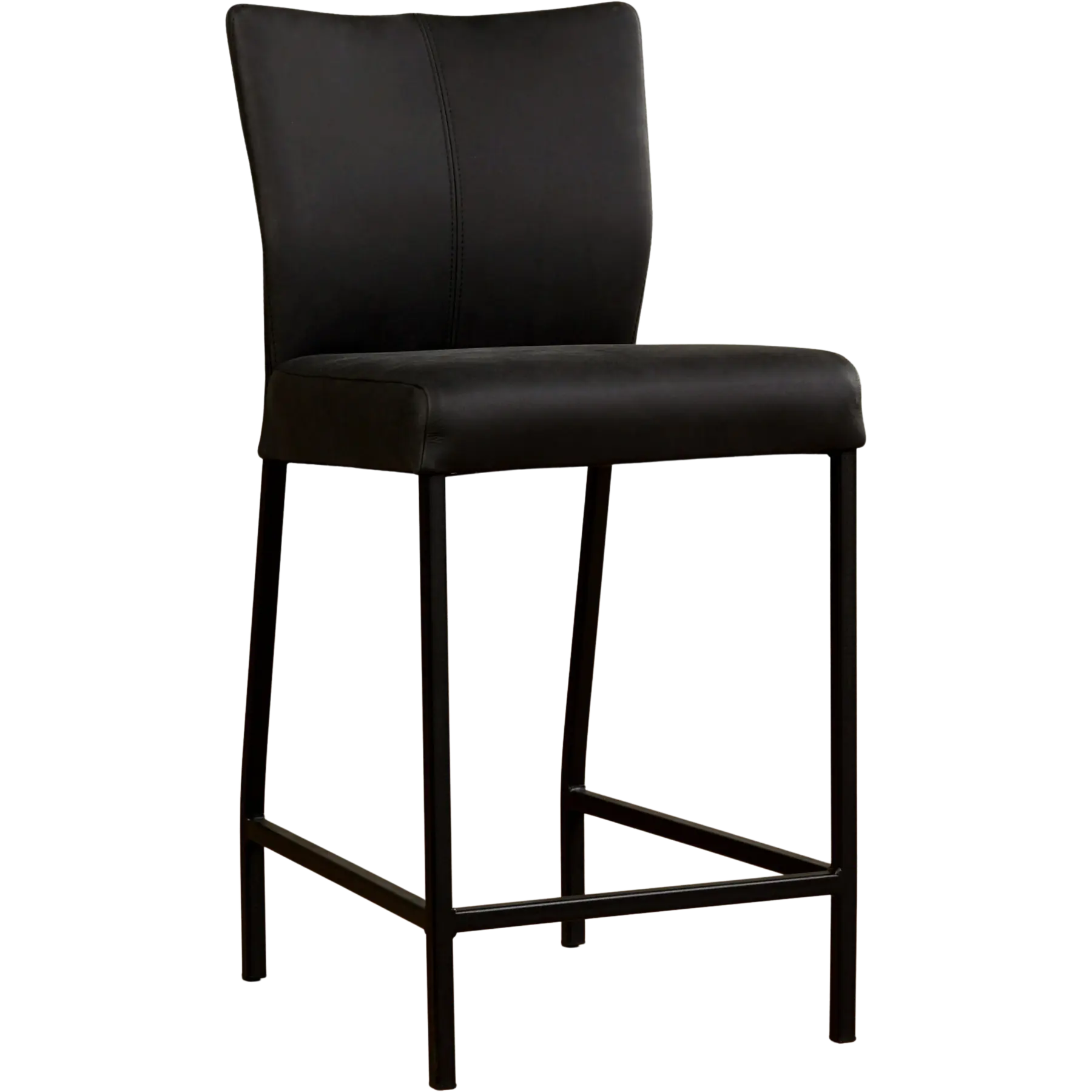 afbeelding van Leren barkruk Revolt laag - Rancho Nero (zwart) - Poten staal vierkant zwart