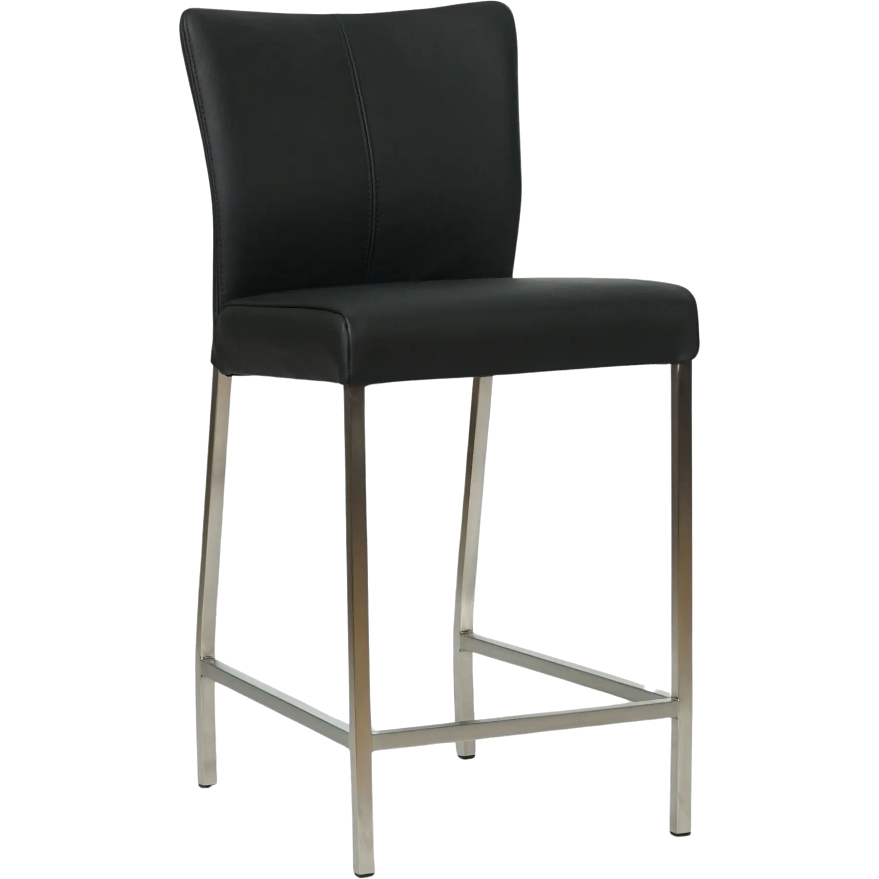 afbeelding van Leren barkruk Revolt laag - Toledo Nero (zwart) - Poten staal vierkant RVS