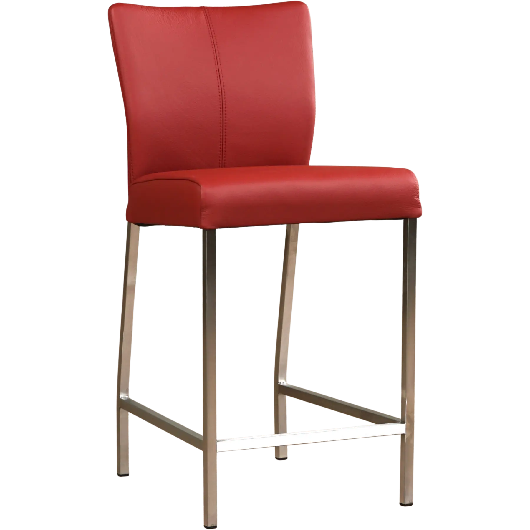 afbeelding van Leren barkruk Revolt laag - Toledo Red (rood) - Poten staal vierkant RVS