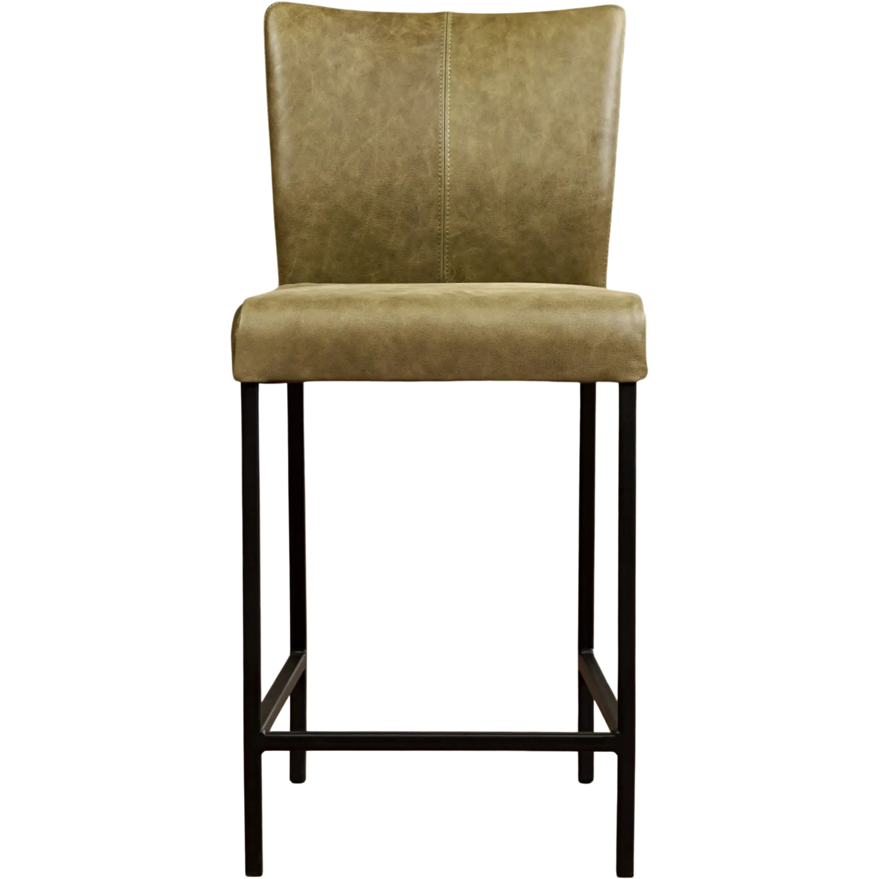 afbeelding van Leren barkruk Revolt laag - Vintage Olive (olijf/groen) - Poten staal vierkant zwart