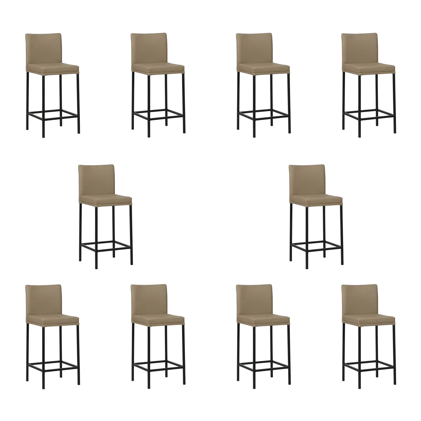 afbeelding van Set van 10 Leren barkrukken Break laag - Toledo Mocca (taupe/bruin) - Poten staal vierkant zwart