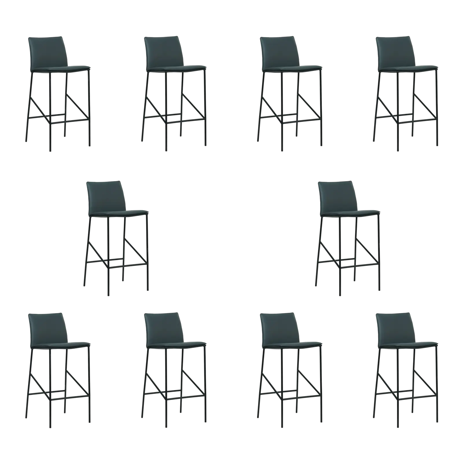 afbeelding van Set van 10 Leren barkrukken Favor hoog - Hermes Ocean Blue (donkerblauw) - Poten staal rond zwart