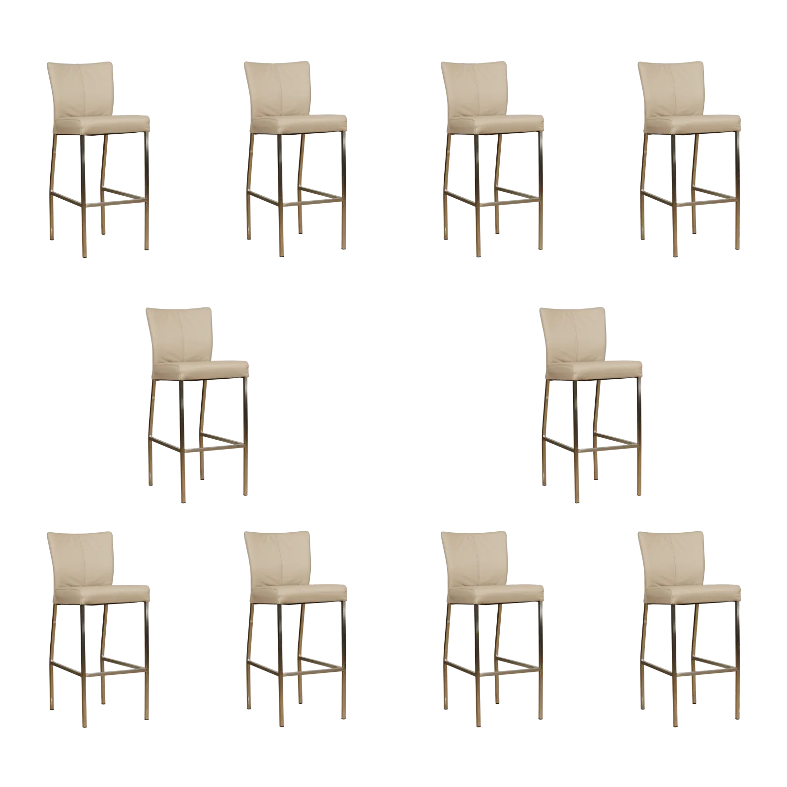 afbeelding van Set van 10 Leren barkrukken Revolt hoog - Toledo Mastic (taupe/bruin) - Poten staal vierkant RVS