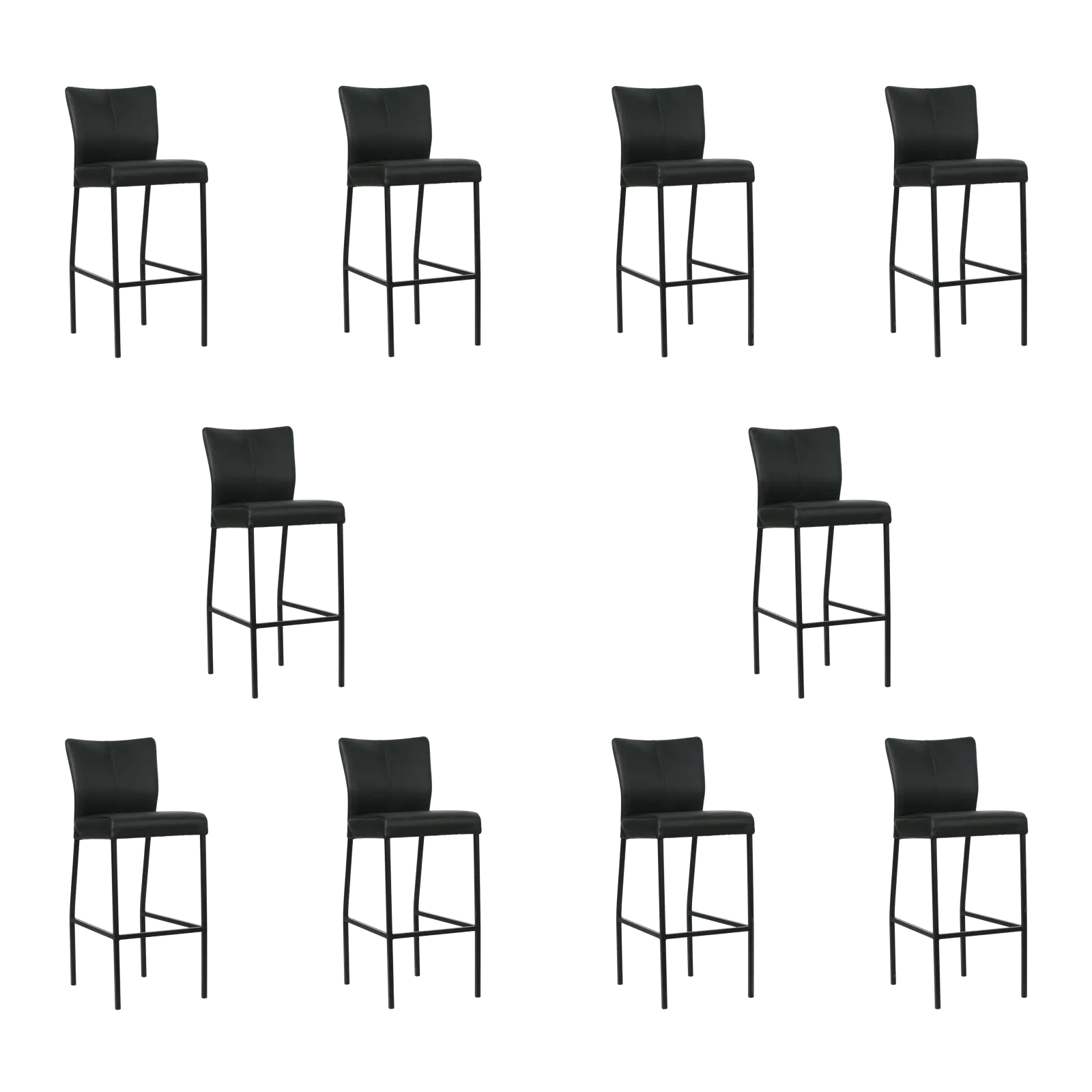 afbeelding van Set van 10 Leren barkrukken Revolt hoog - Toledo Nero (zwart) - Poten staal vierkant zwart