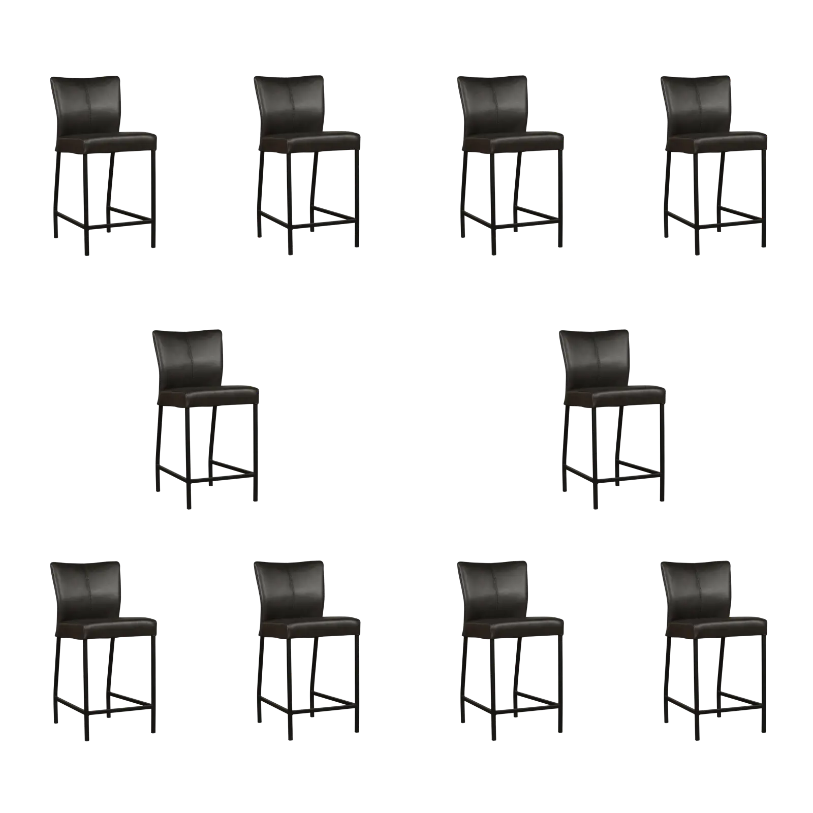 afbeelding van Set van 10 Leren barkrukken Revolt laag - Granada Graphite (donkergrijs) - Poten staal vierkant zwart