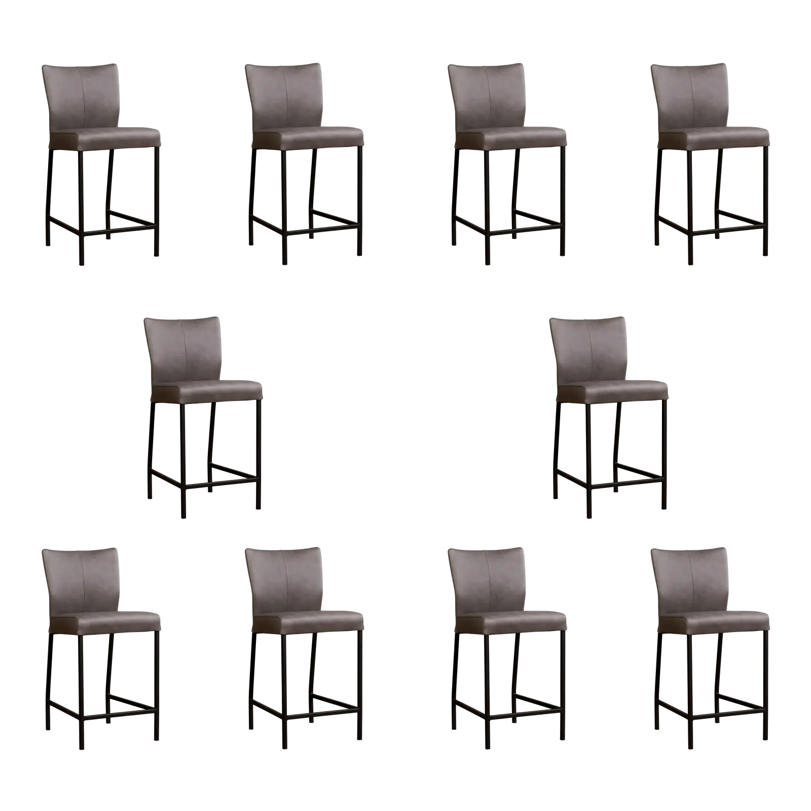 afbeelding van Set van 10 Leren barkrukken Revolt laag - Rancho Steel (grijs) - Poten staal vierkant zwart