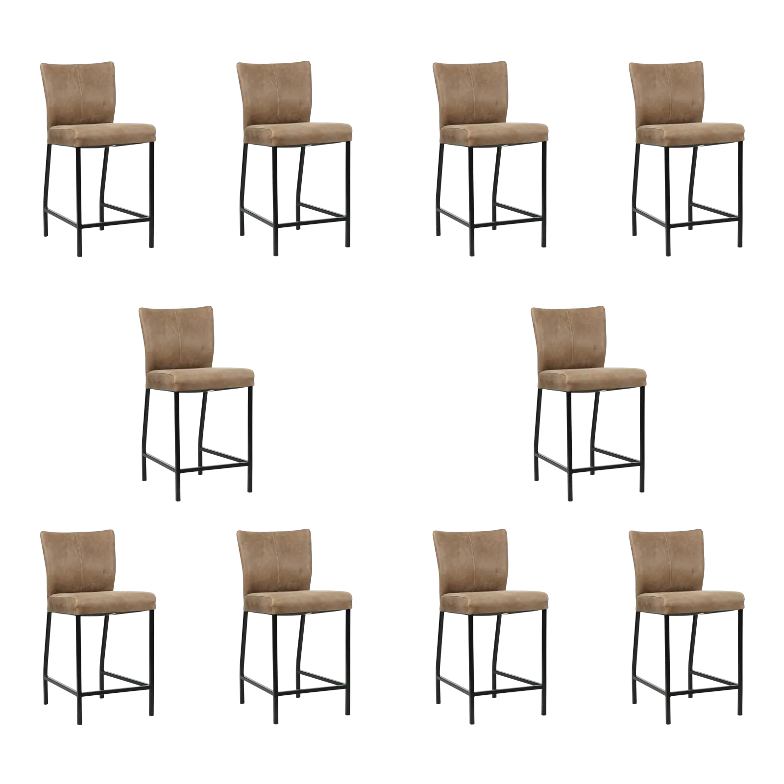 afbeelding van Set van 10 Leren barkrukken Revolt laag - Vintage Brown (bruin) - Poten staal vierkant zwart