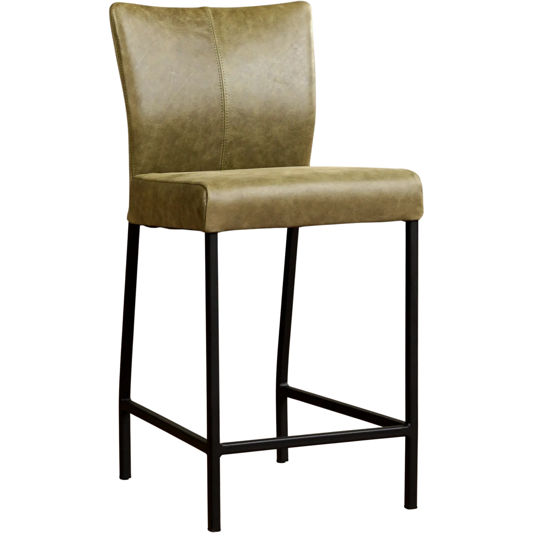 afbeelding van Set van 10 Leren barkrukken Revolt laag - Vintage Olive (olijf/groen) - Poten staal vierkant zwart