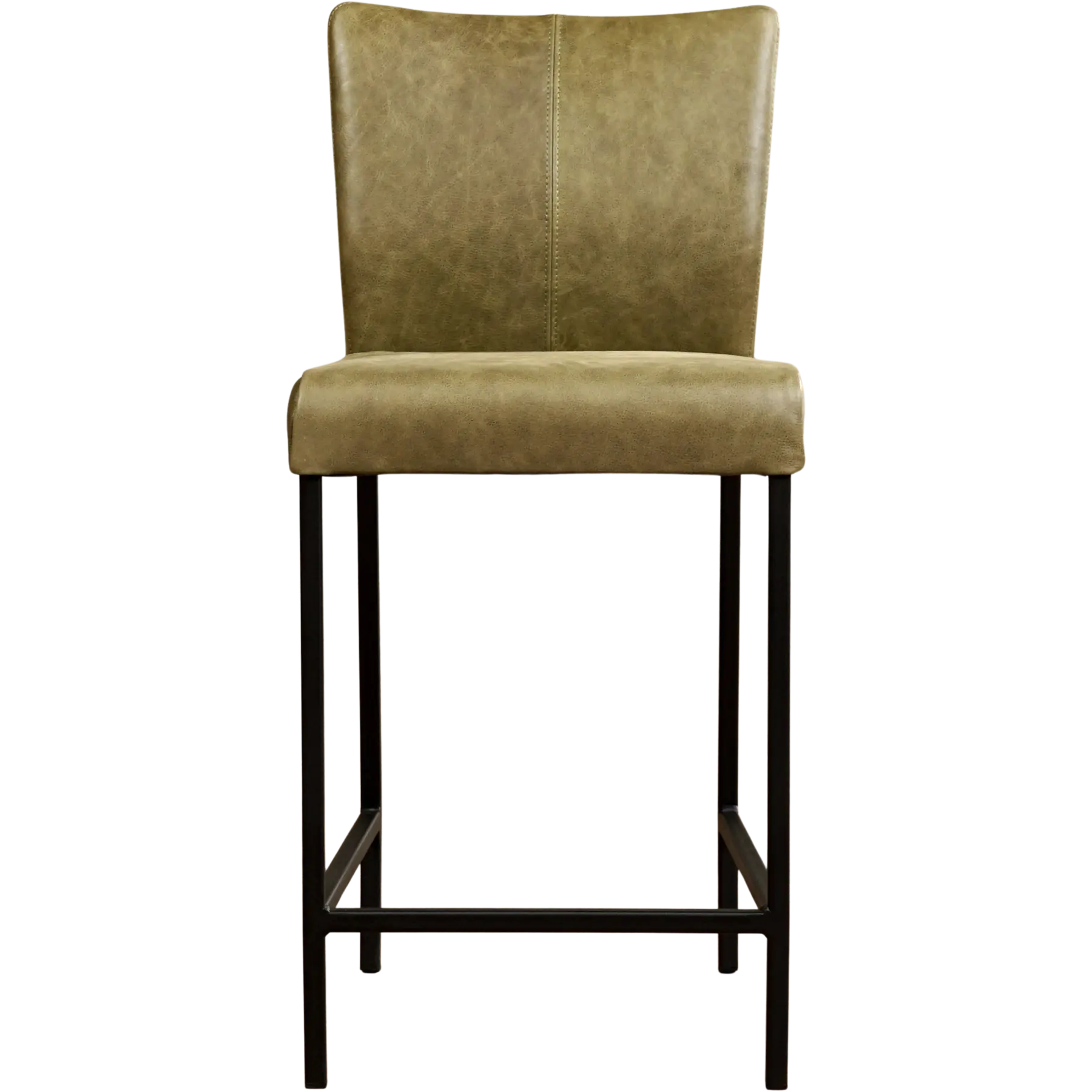 afbeelding van Set van 10 Leren barkrukken Revolt laag - Vintage Olive (olijf/groen) - Poten staal vierkant zwart