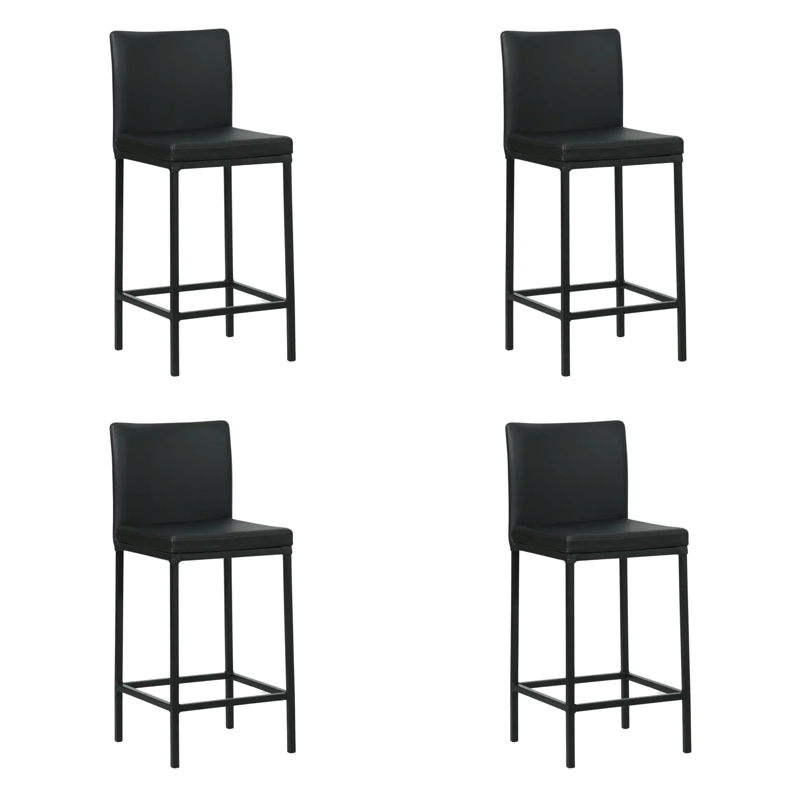 afbeelding van Set van 4 Leren barkrukken Break laag - Hermes Nero (zwart) - Poten staal vierkant zwart