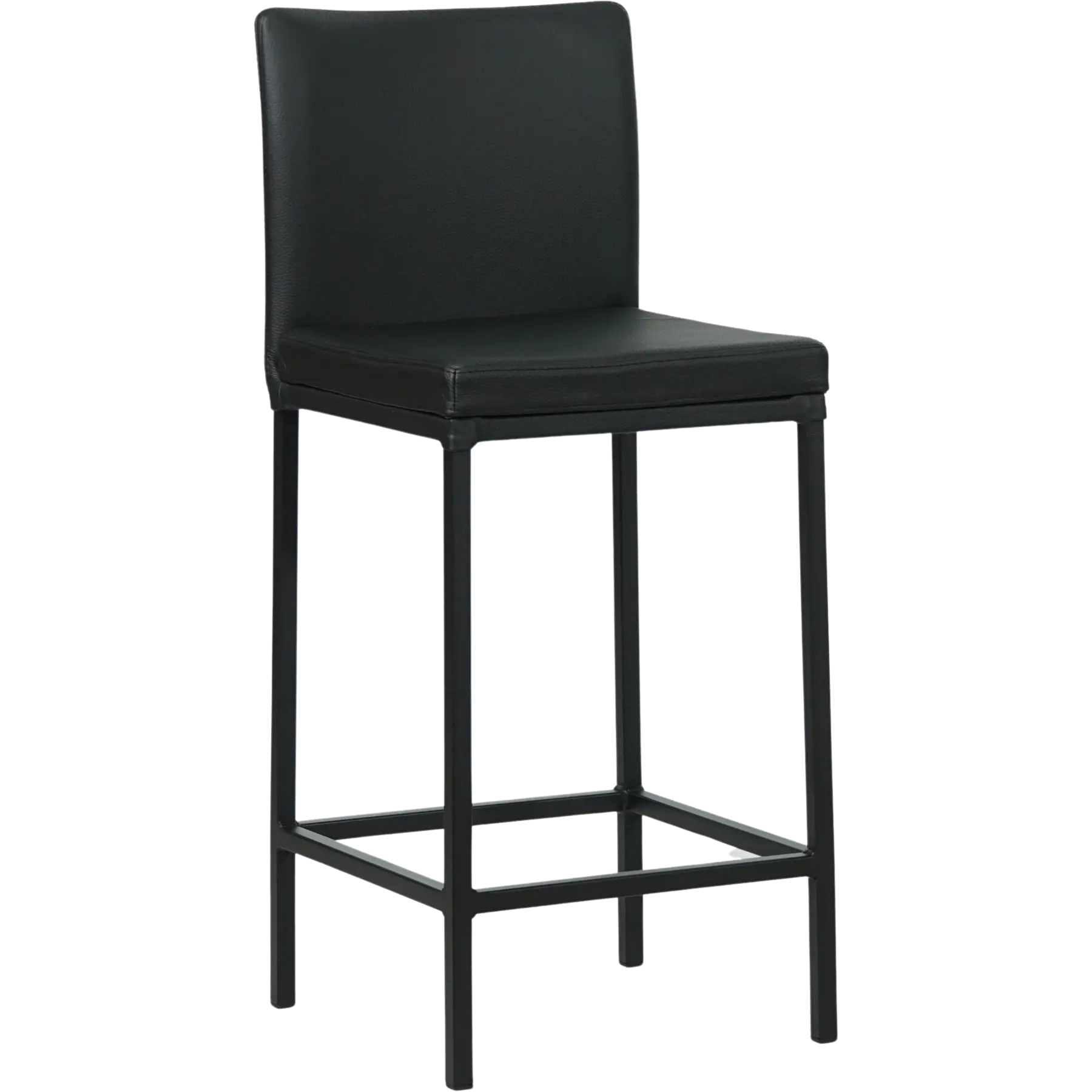 afbeelding van Set van 4 Leren barkrukken Break laag - Hermes Nero (zwart) - Poten staal vierkant zwart