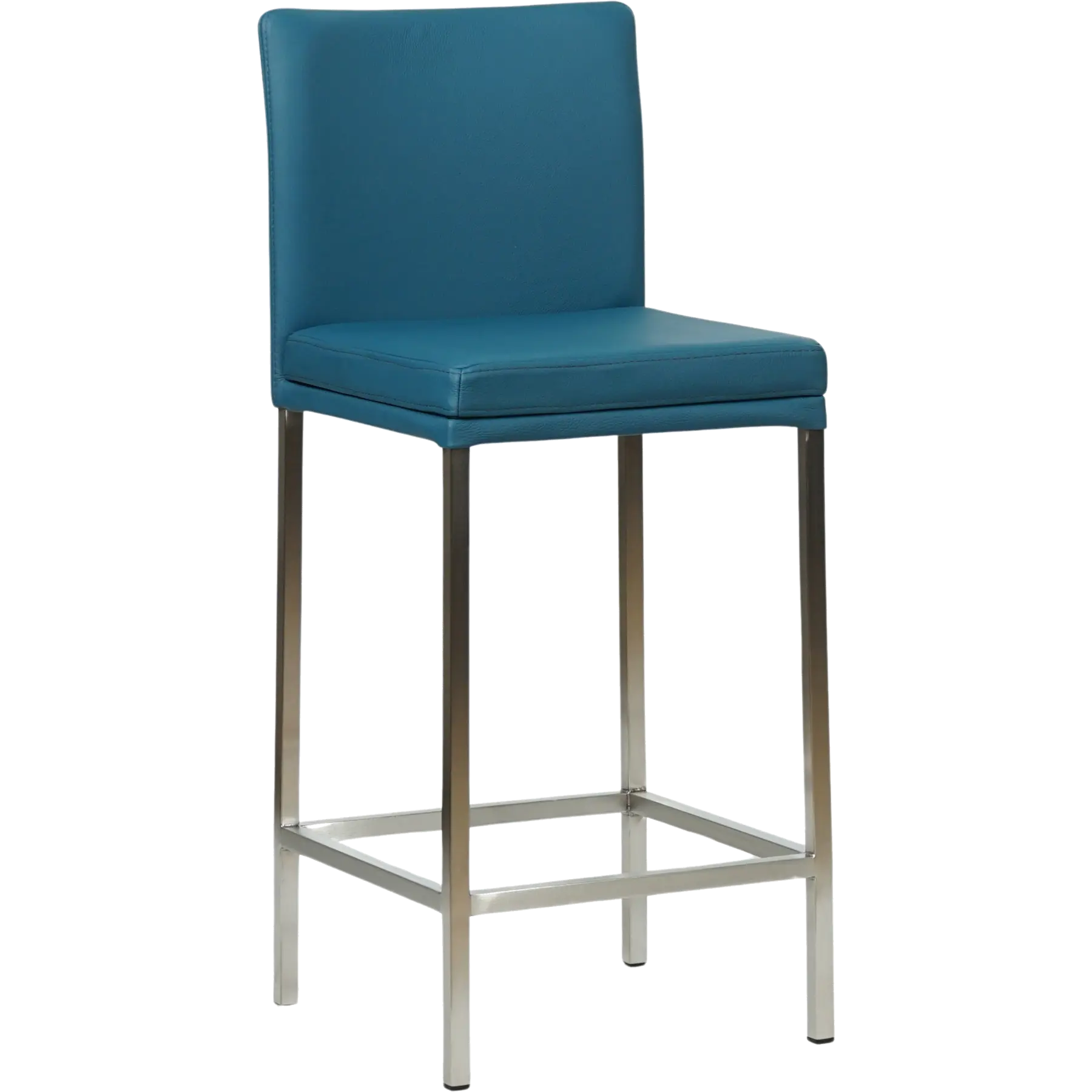 afbeelding van Set van 4 Leren barkrukken Break laag - Hermes Turquoise (blauw) - Poten staal vierkant RVS