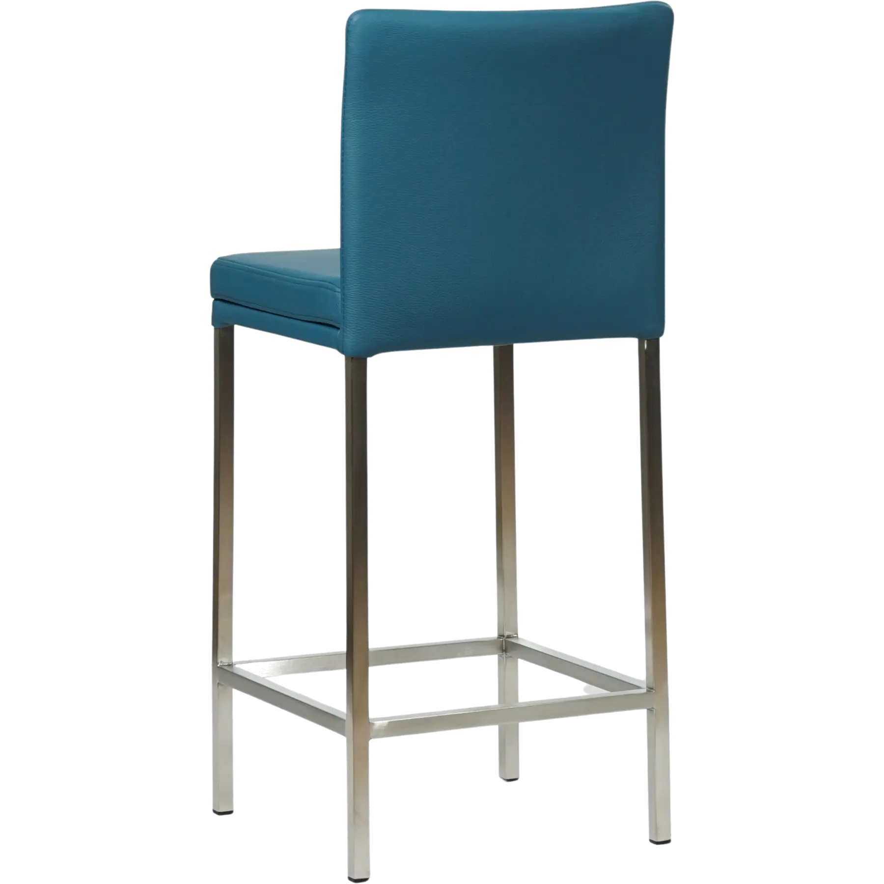 afbeelding van Set van 4 Leren barkrukken Break laag - Hermes Turquoise (blauw) - Poten staal vierkant RVS