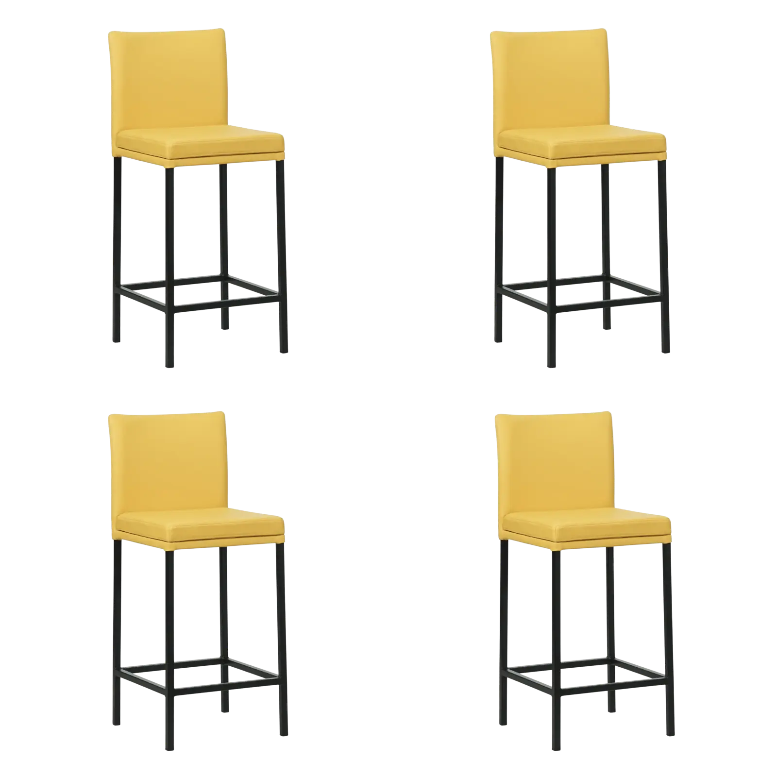 afbeelding van Set van 4 Leren barkrukken Break laag - Toledo Giallo (geel) - Poten staal vierkant zwart