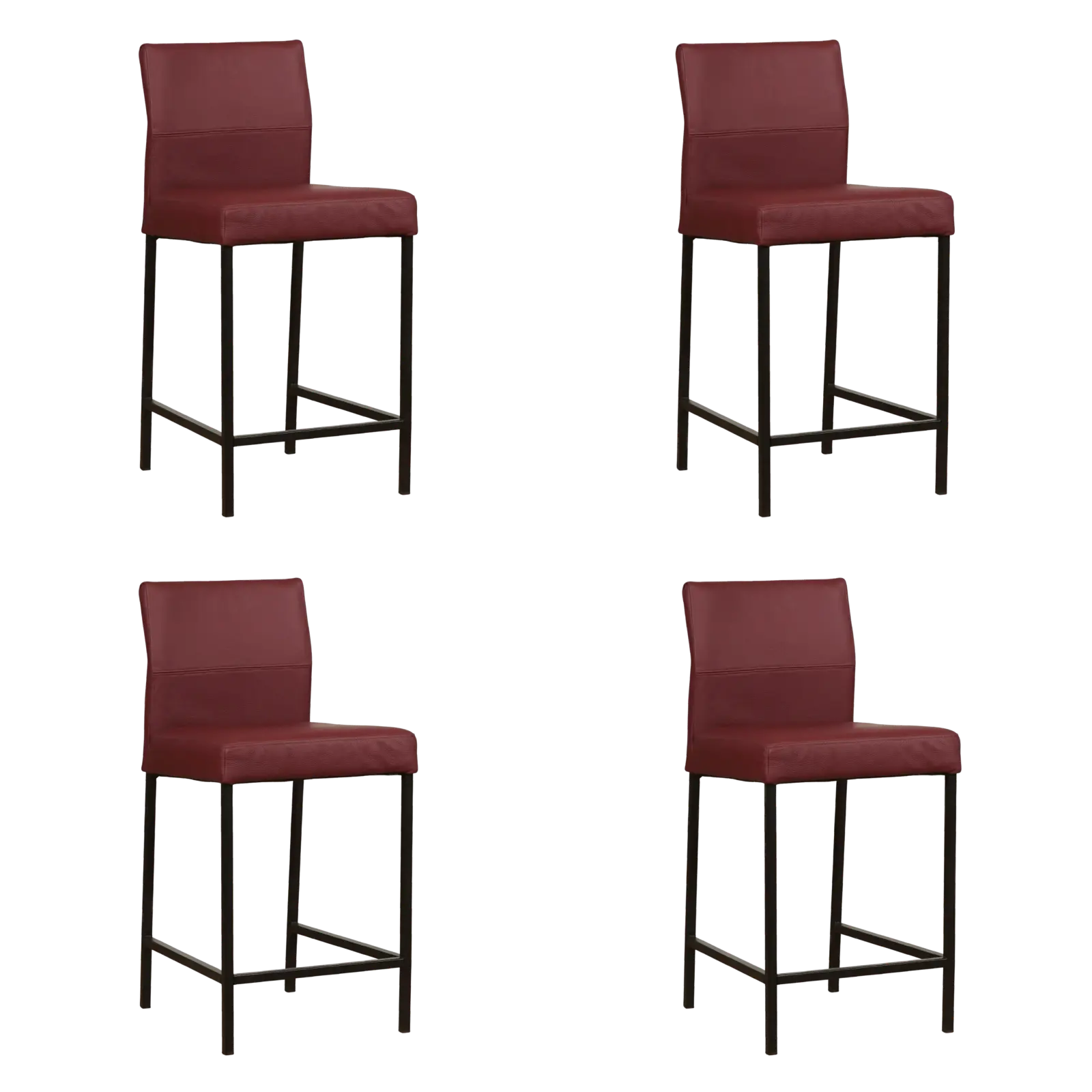 afbeelding van Set van 4 Leren barkrukken Bright laag - Toledo Bordeaux (donkerrood) - Poten staal vierkant zwart
