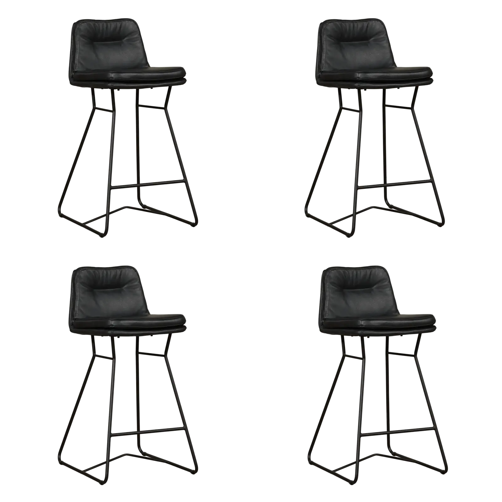 afbeelding van Set van 4 Leren barkrukken Candy laag - Granada Black (zwart)