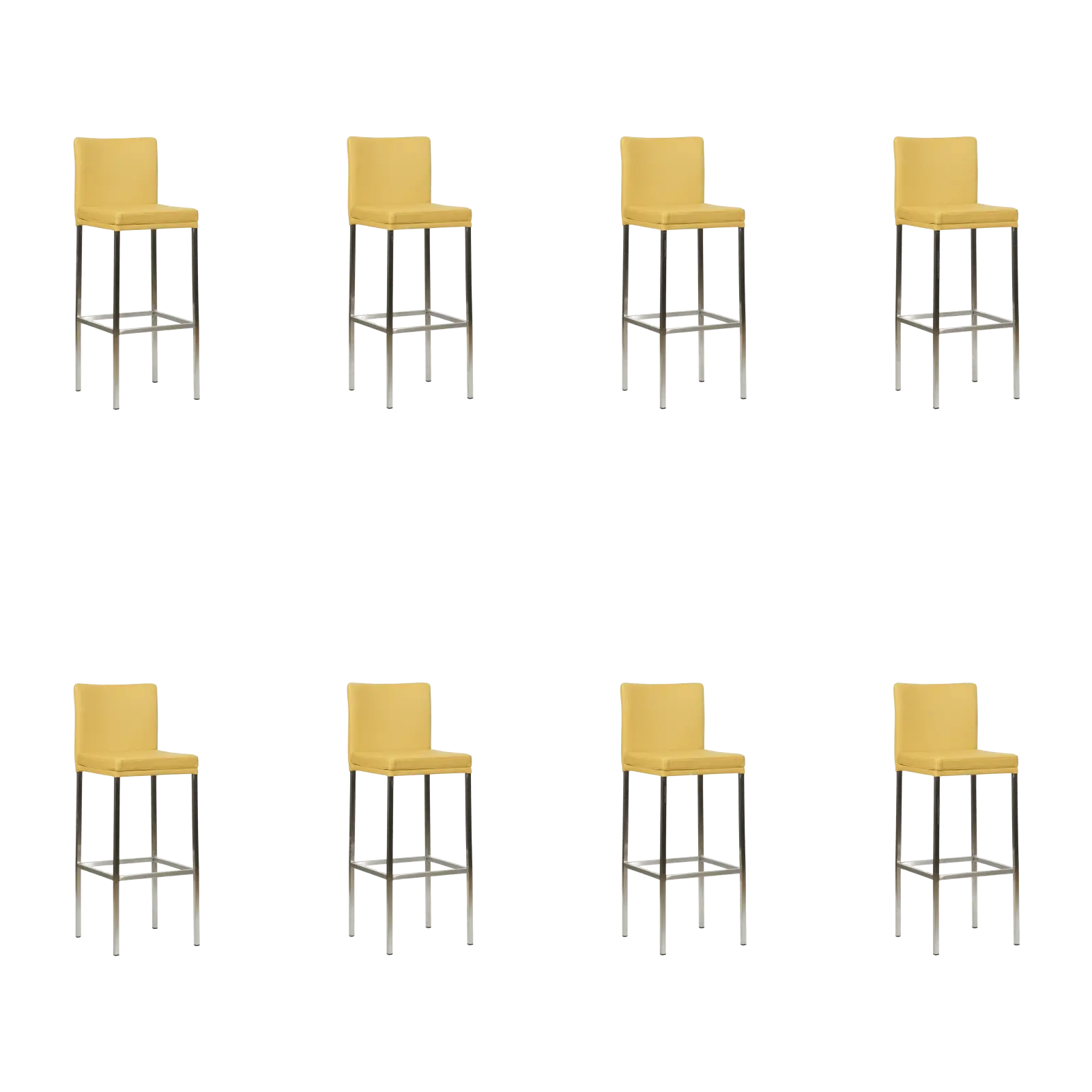 afbeelding van Set van 8 Leren barkrukken Break hoog - Toledo Lemon (geel) - Poten staal vierkant RVS