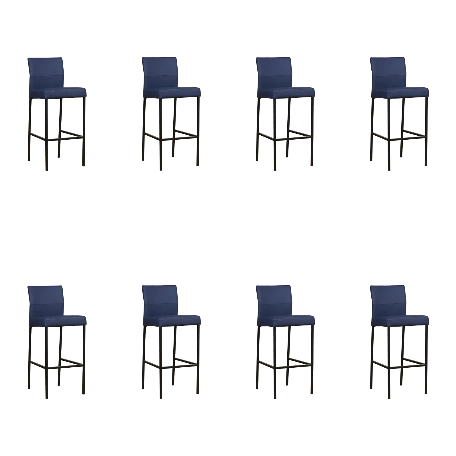 afbeelding van Set van 8 Leren barkrukken Bright hoog - Toledo Kobalt (blauw) - Poten staal vierkant zwart