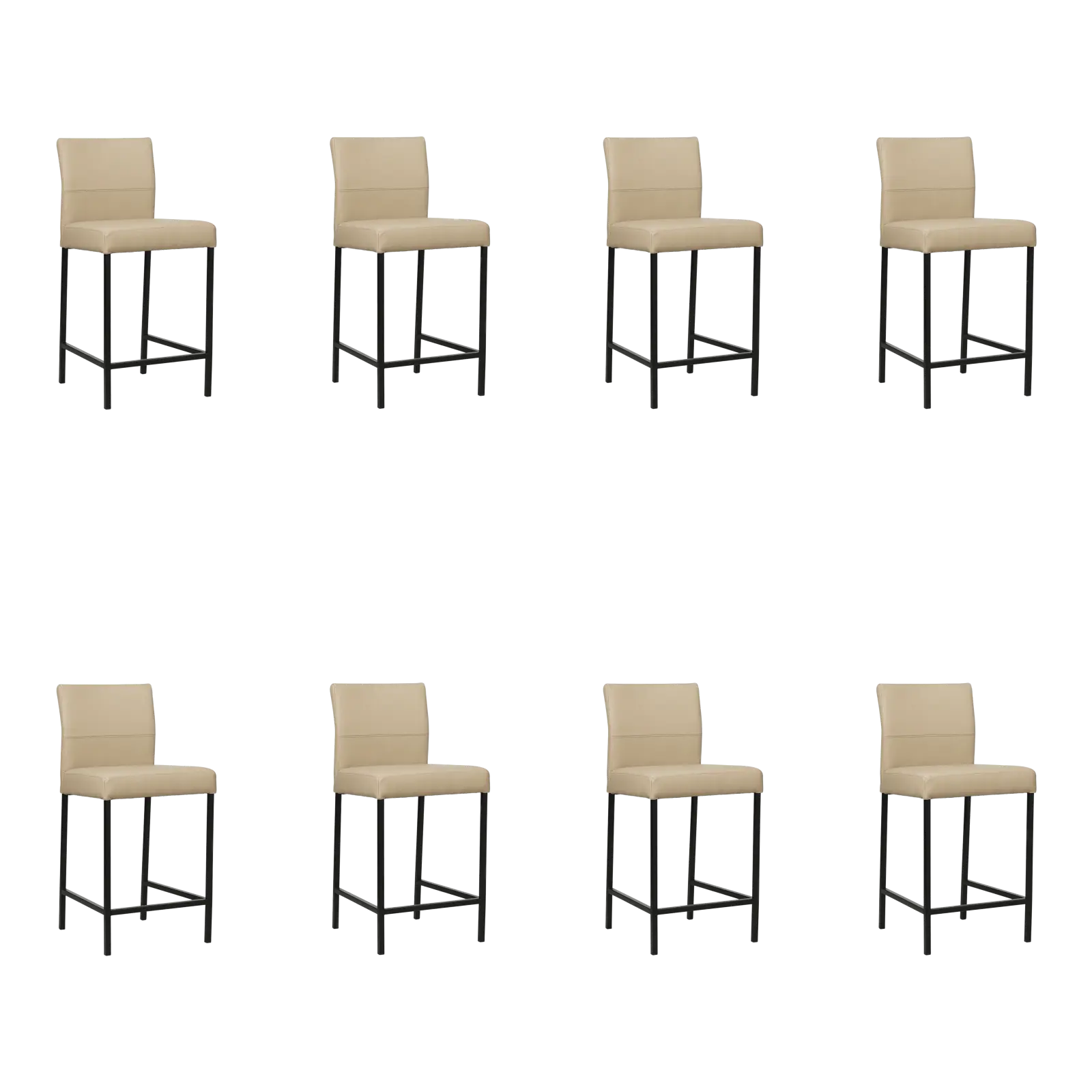 afbeelding van Set van 8 Leren barkrukken Bright laag - Toledo Mastic (taupe/bruin) - Poten staal vierkant zwart