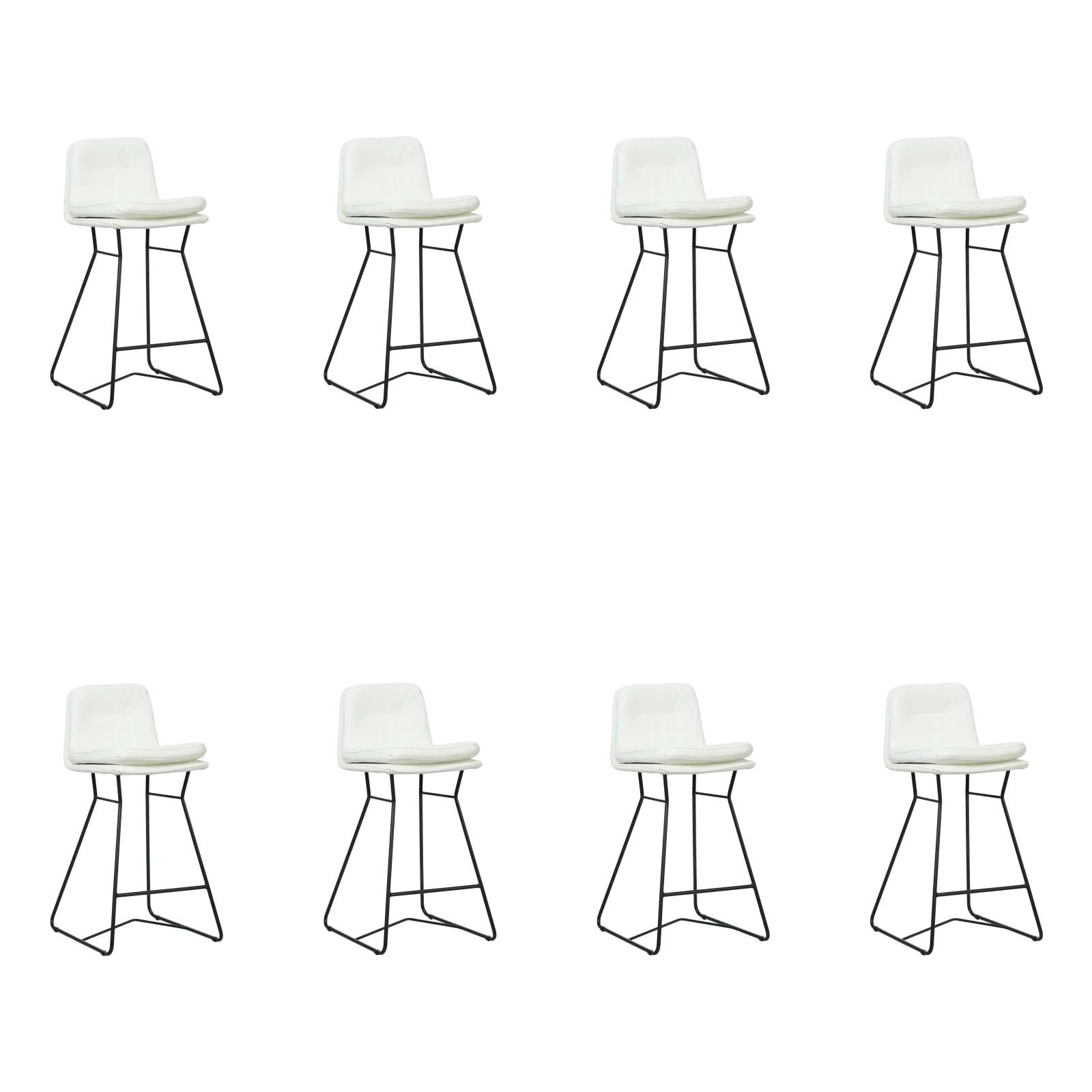 afbeelding van Set van 8 Leren barkrukken Candy laag - Toledo Bianco (gebroken wit)