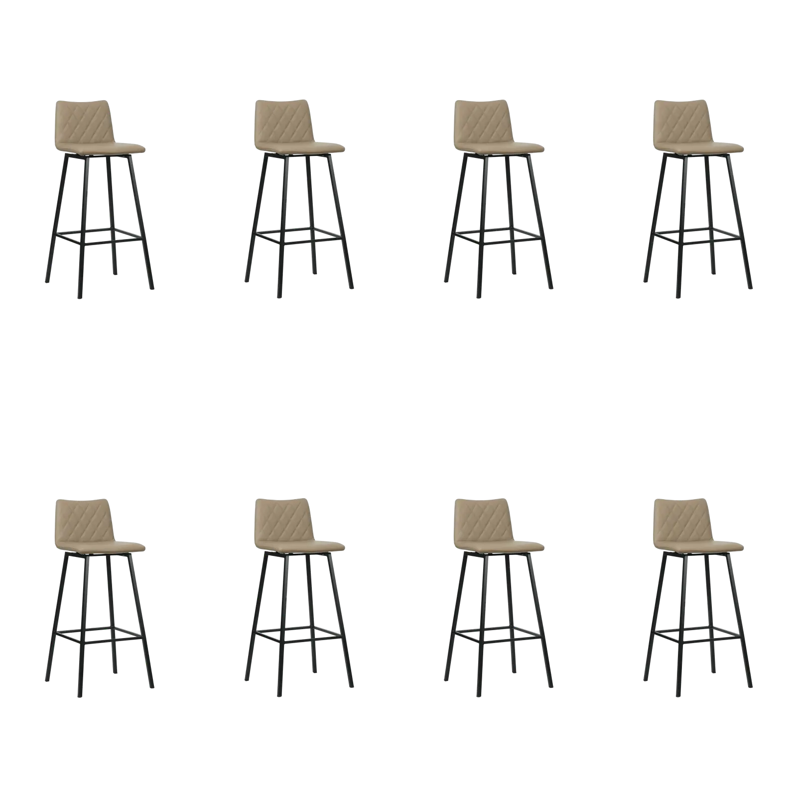 afbeelding van Set van 8 Leren barkrukken Catch hoog - Hermes Mocca (taupe/bruin) - Poten staal vierkant zwart