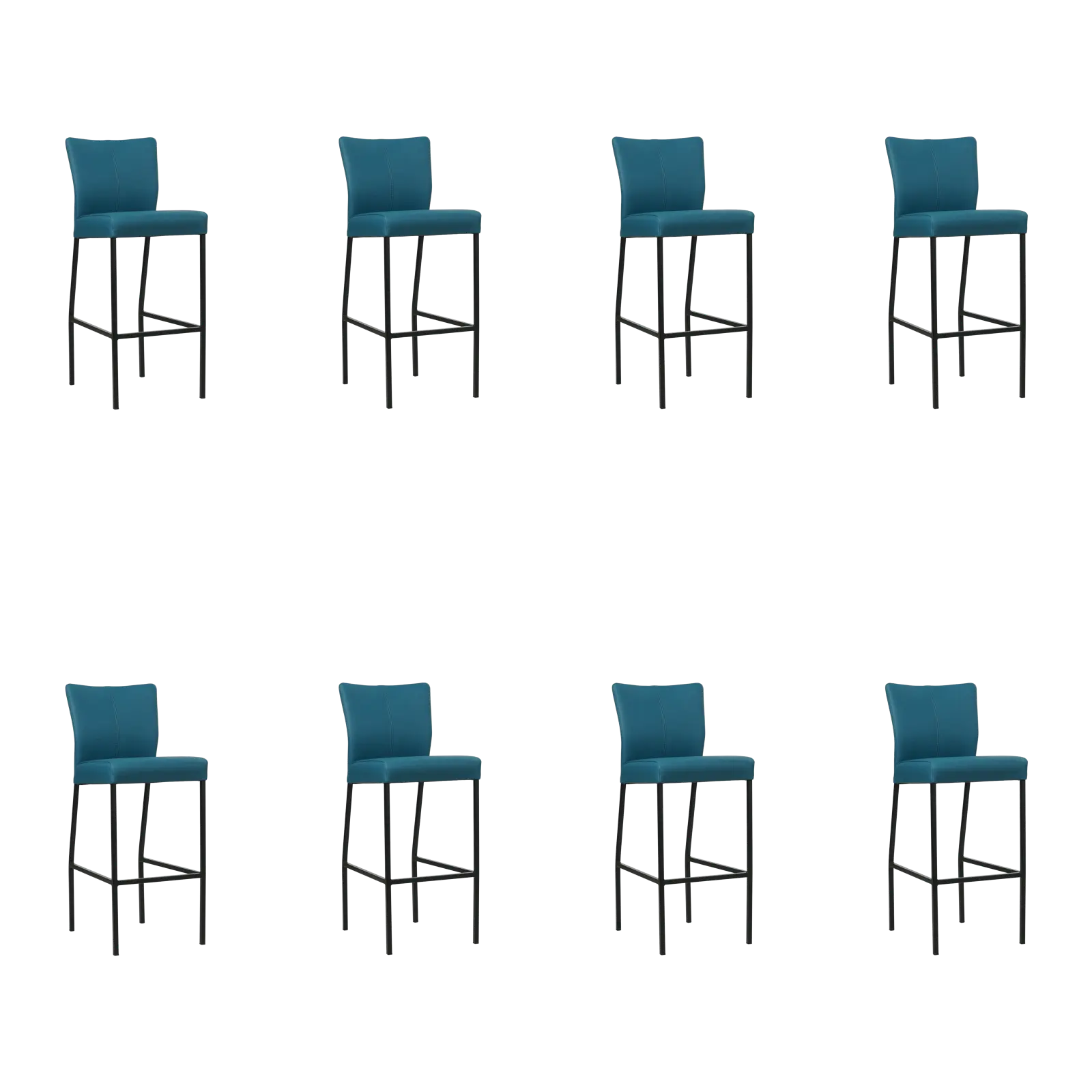 afbeelding van Set van 8 Leren barkrukken Revolt hoog - Hermes Turquoise (blauw) - Poten staal vierkant zwart