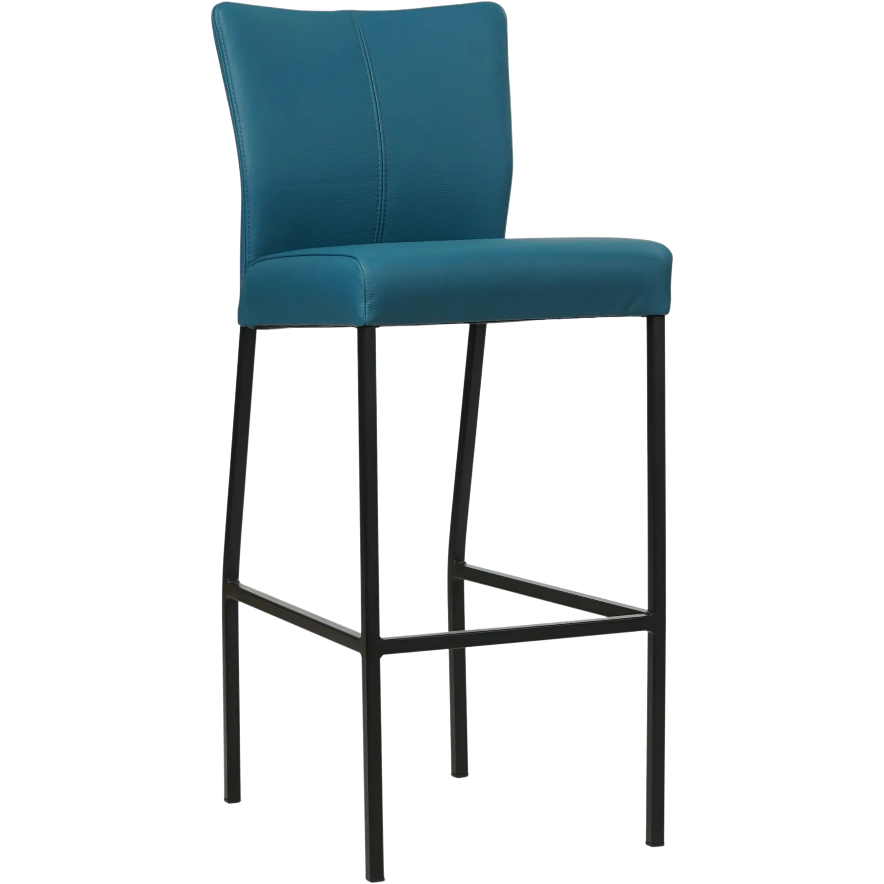 afbeelding van Set van 8 Leren barkrukken Revolt hoog - Hermes Turquoise (blauw) - Poten staal vierkant zwart