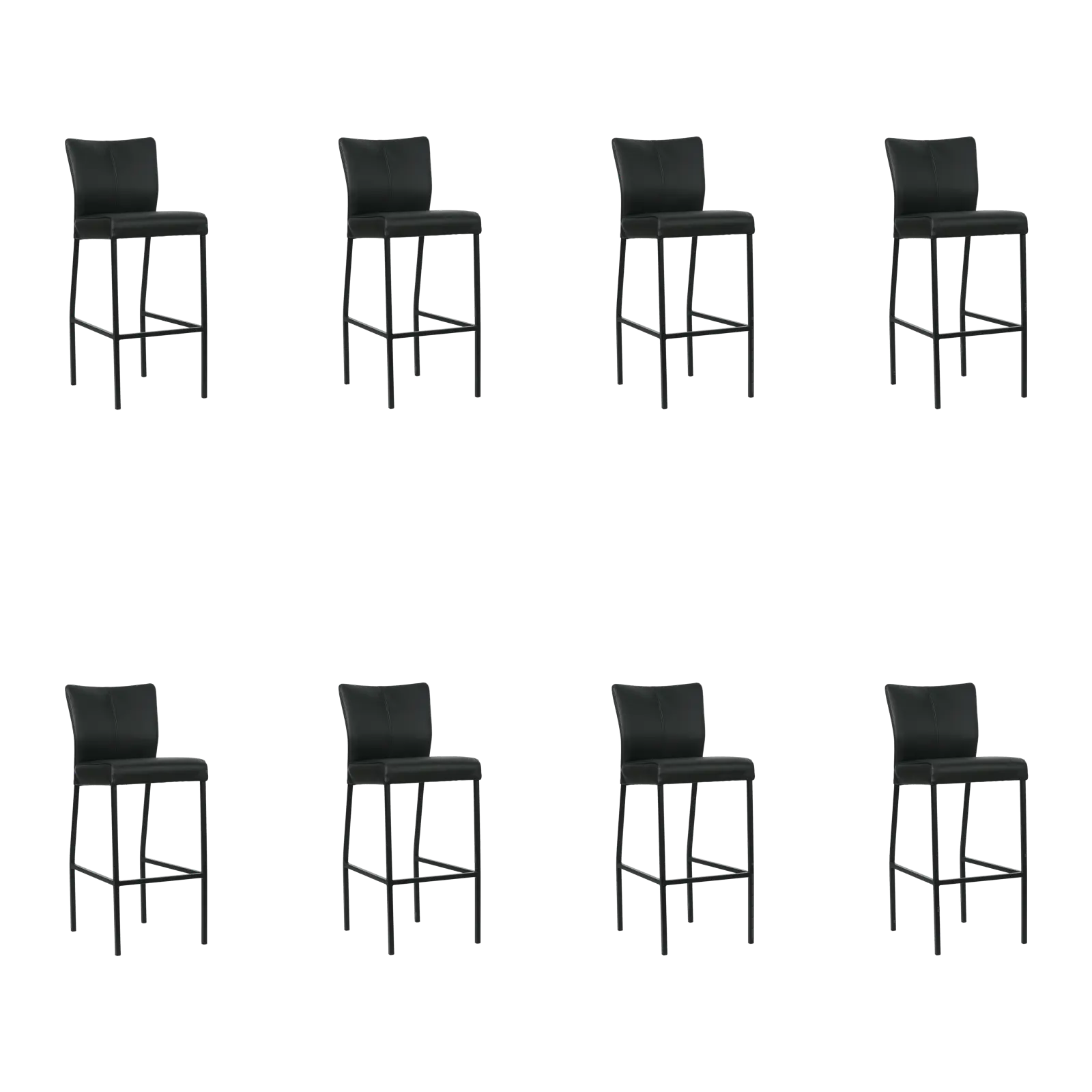 afbeelding van Set van 8 Leren barkrukken Revolt hoog - Toledo Nero (zwart) - Poten staal vierkant zwart