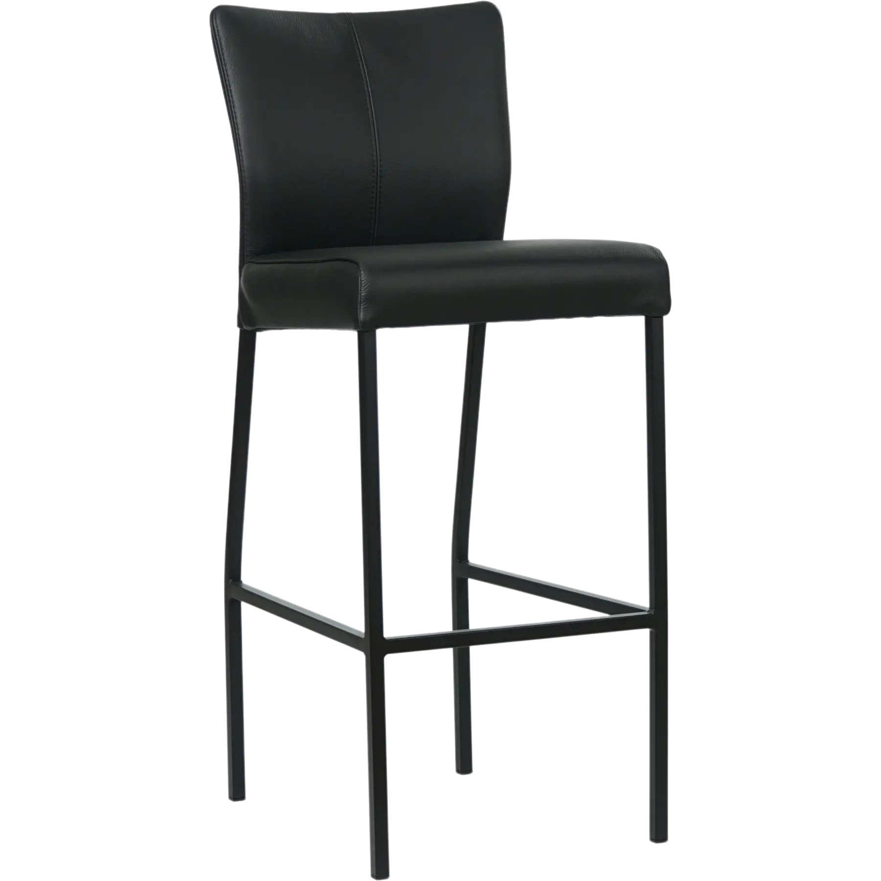 afbeelding van Set van 8 Leren barkrukken Revolt hoog - Toledo Nero (zwart) - Poten staal vierkant zwart