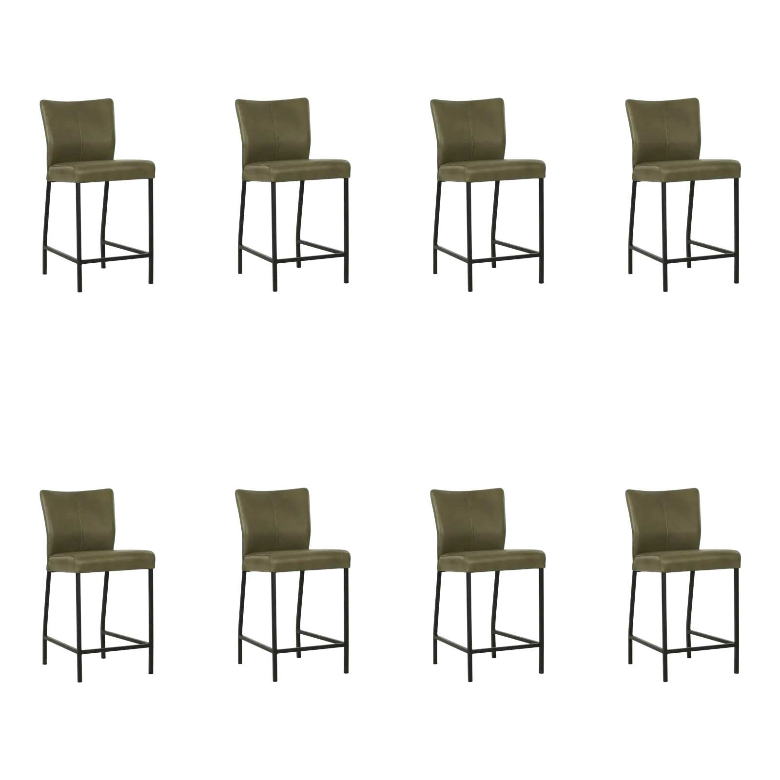afbeelding van Set van 8 Leren barkrukken Revolt laag - Granada Moss (olijf/groen) - Poten staal vierkant zwart