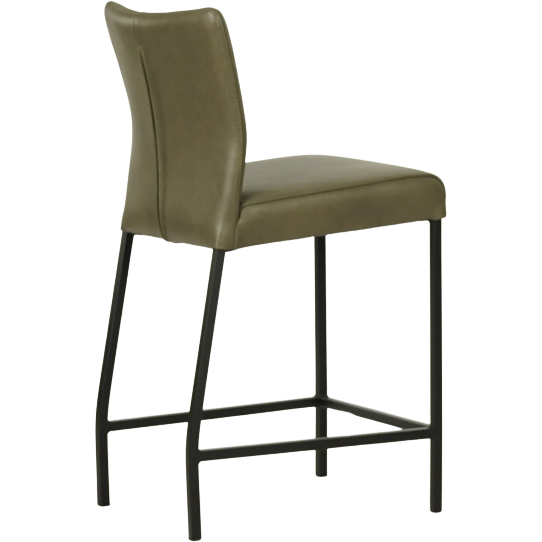 afbeelding van Set van 8 Leren barkrukken Revolt laag - Granada Moss (olijf/groen) - Poten staal vierkant zwart