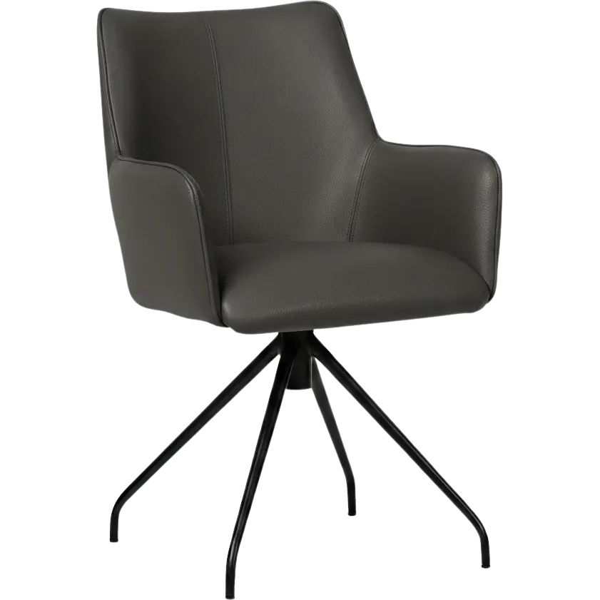 afbeelding van Leren draaibare eetkamerstoel Wave - Hermes Antracite (donkergrijs) - Spinpoot staal rond zwart