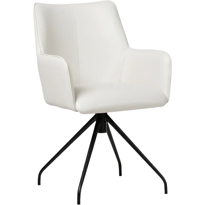 afbeelding van Leren draaibare eetkamerstoel Wave - Toledo Purewhite (wit) - Spinpoot staal rond zwart