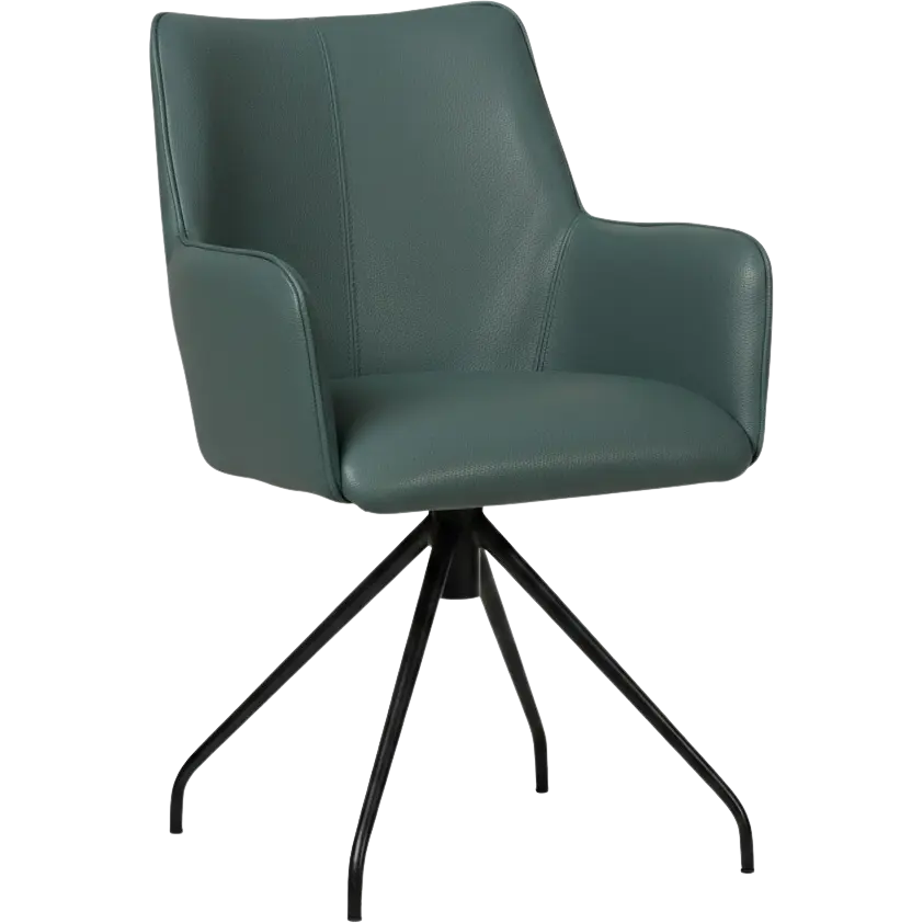 afbeelding van Leren draaibare eetkamerstoel Wave - Toledo Whale (blauw/grijs) - Spinpoot staal rond zwart