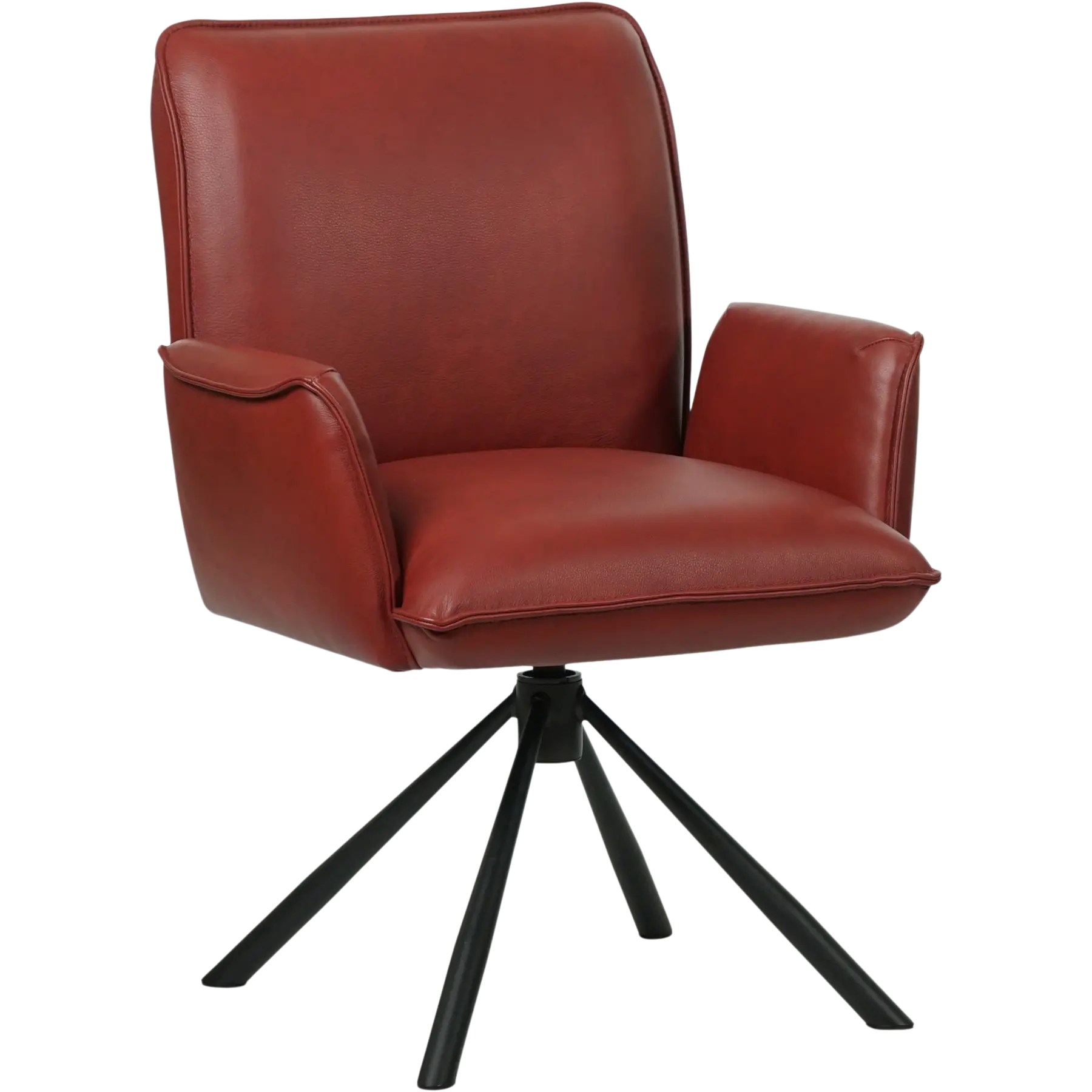 afbeelding van Leren draaibare eetkamerstoel Elite - Granada Rouge (rood) - Spinpoot staal rond zwart