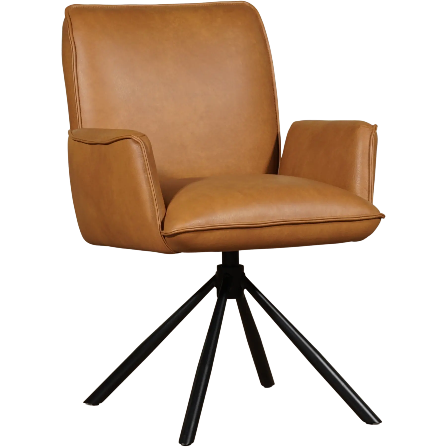 afbeelding van Leren draaibare eetkamerstoel Elite - Granada Sahara (cognac) - Spinpoot staal rond zwart