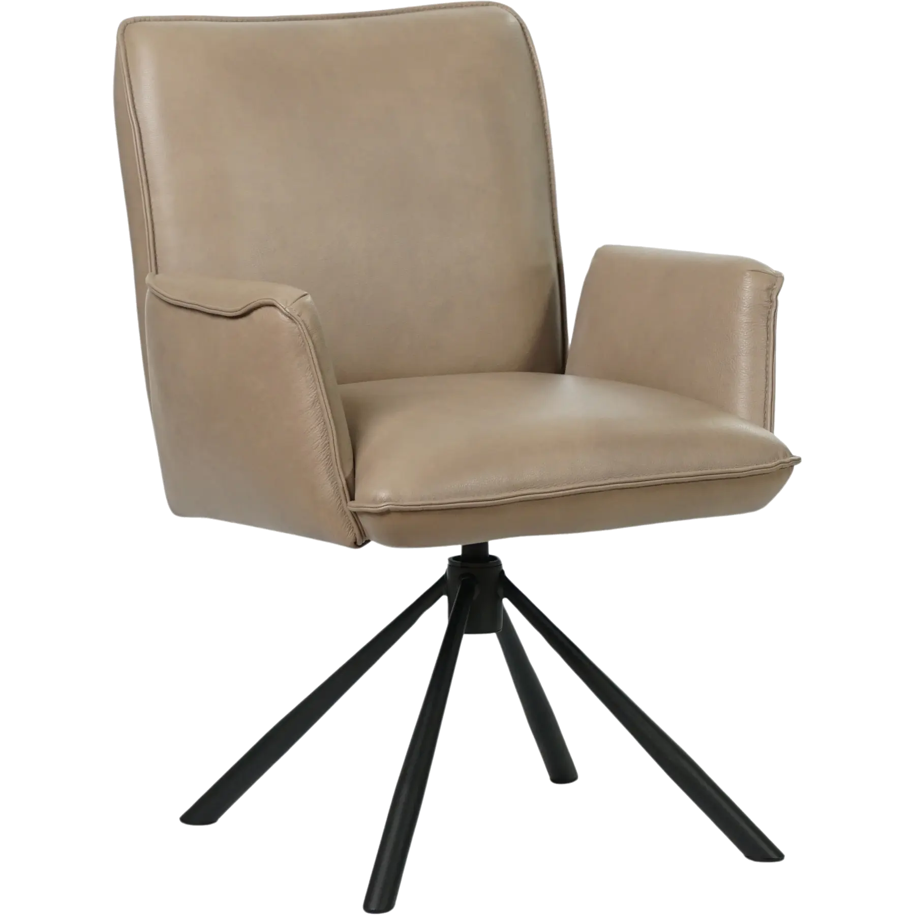 afbeelding van Leren draaibare eetkamerstoel Elite - Granada Taupe (taupe/bruin) - Spinpoot staal rond zwart