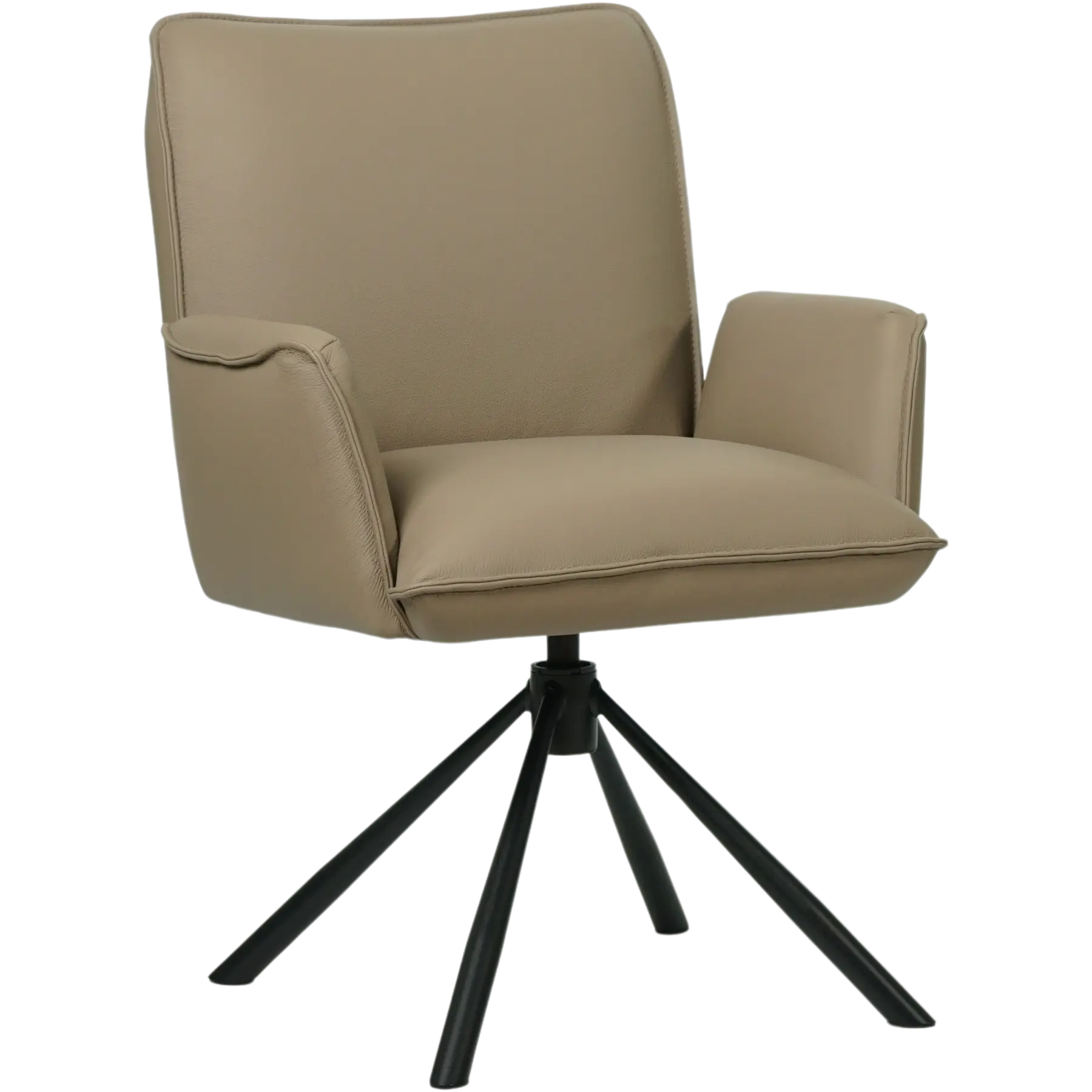 afbeelding van Leren draaibare eetkamerstoel Elite - Hermes Mocca (taupe/bruin) - Spinpoot staal rond zwart