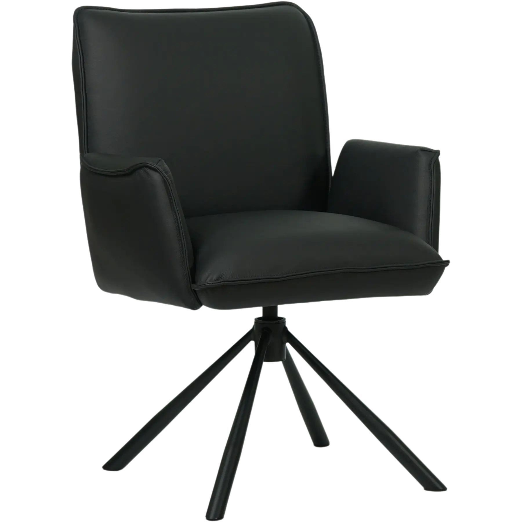 afbeelding van Leren draaibare eetkamerstoel Elite - Hermes Nero (zwart) - Spinpoot staal rond zwart