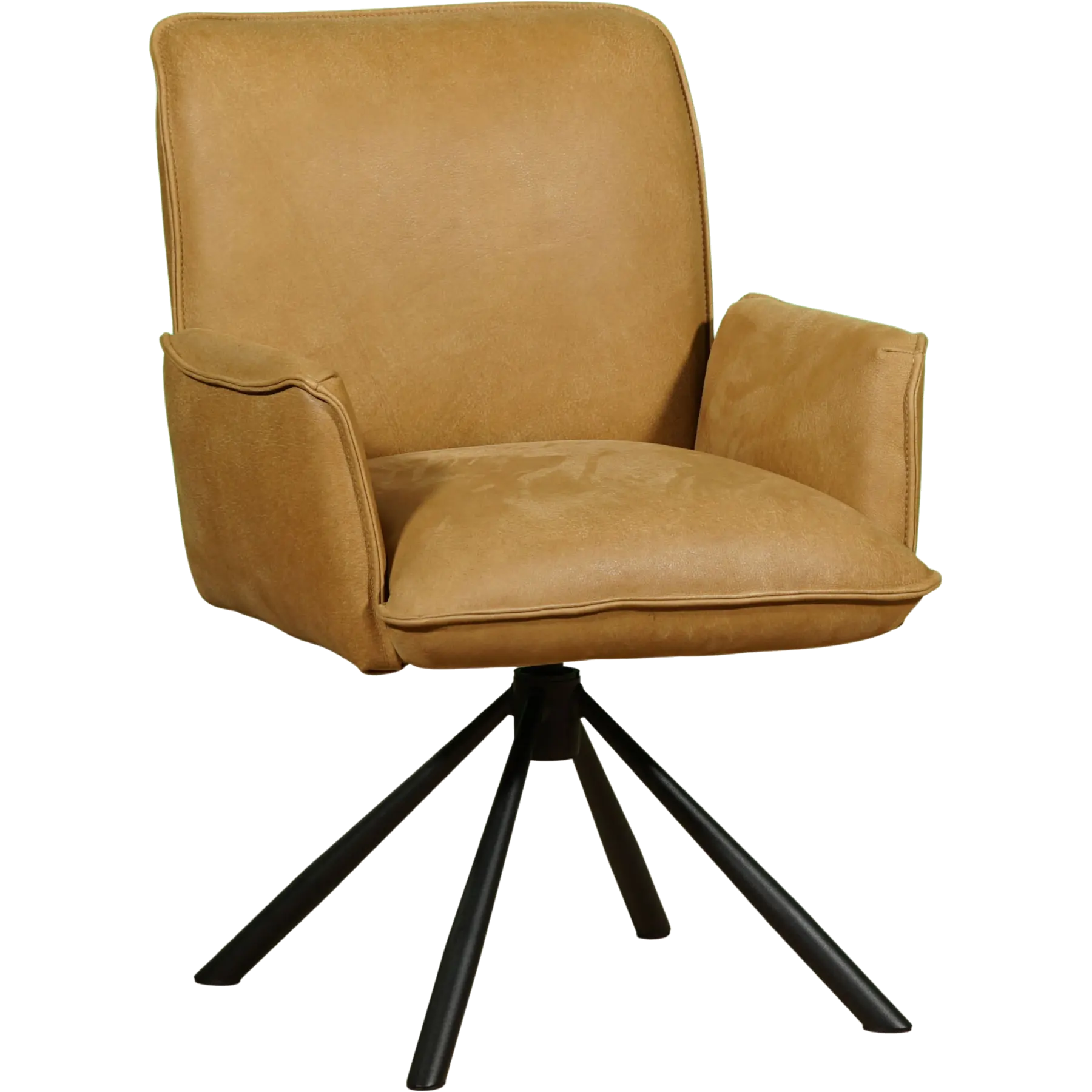 afbeelding van Leren draaibare eetkamerstoel Elite - Kenia Walnut (cognac) - Spinpoot staal rond zwart