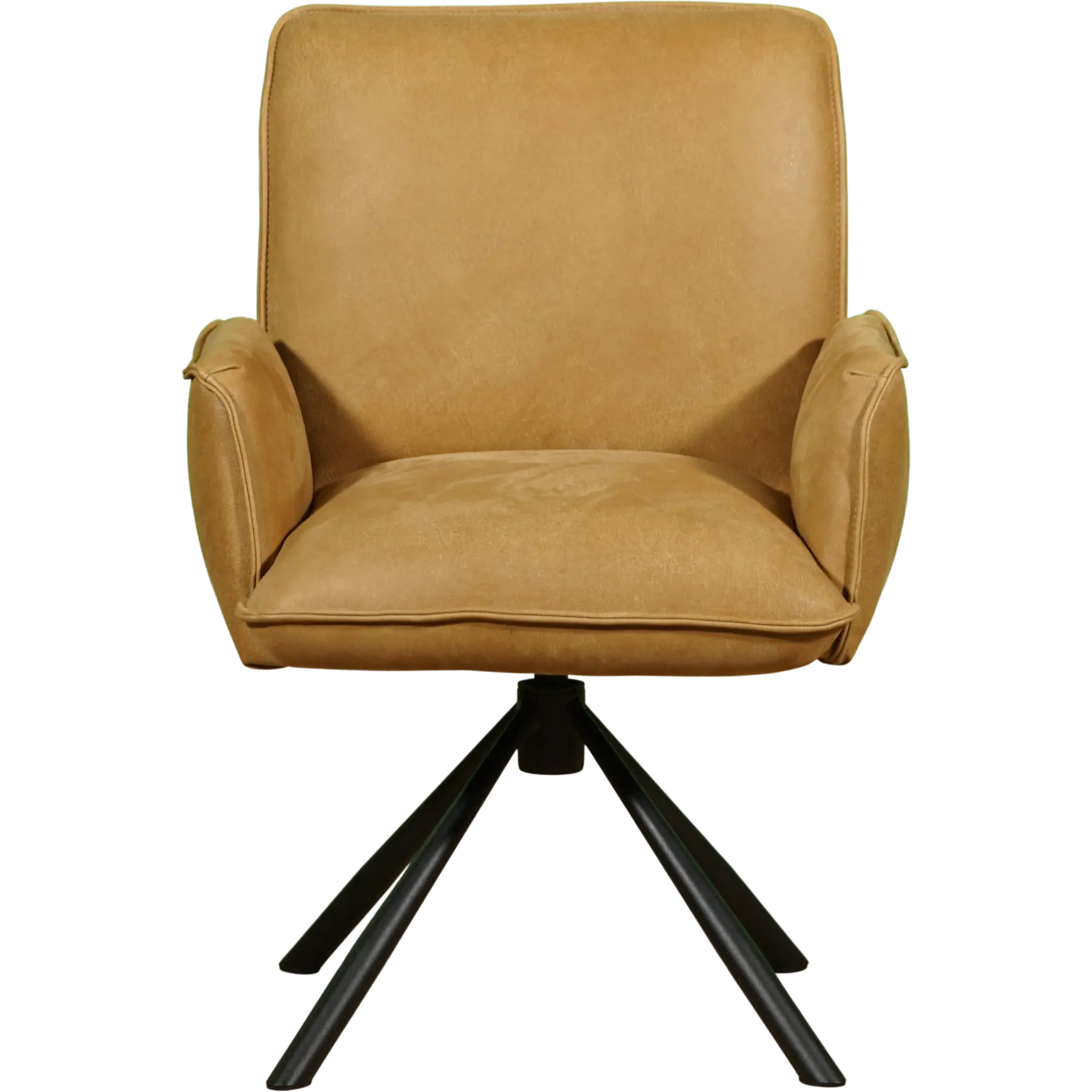 afbeelding van Leren draaibare eetkamerstoel Elite - Kenia Walnut (cognac) - Spinpoot staal rond zwart