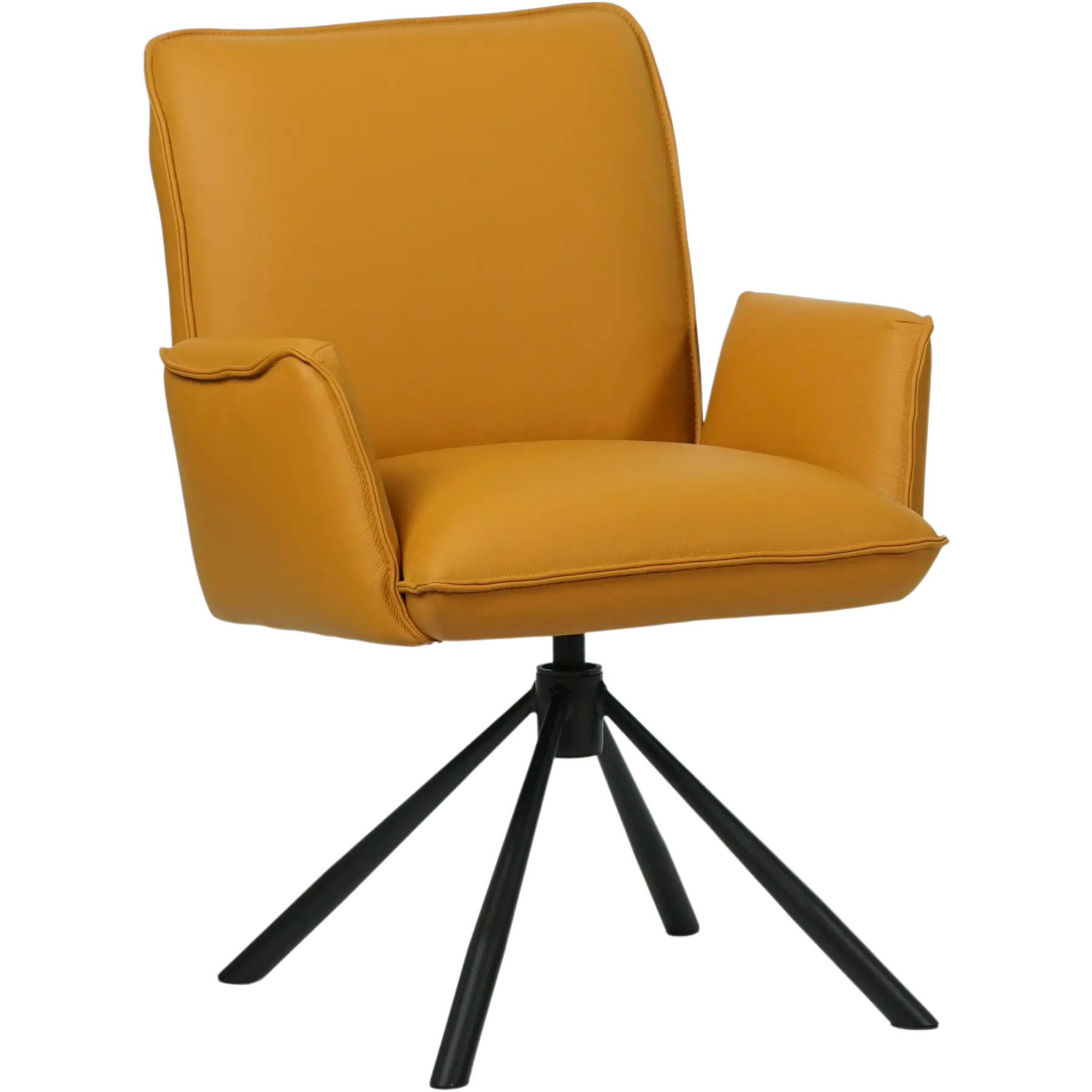 afbeelding van Leren draaibare eetkamerstoel Elite - Toledo Leem (geel/bruin) - Spinpoot staal rond zwart
