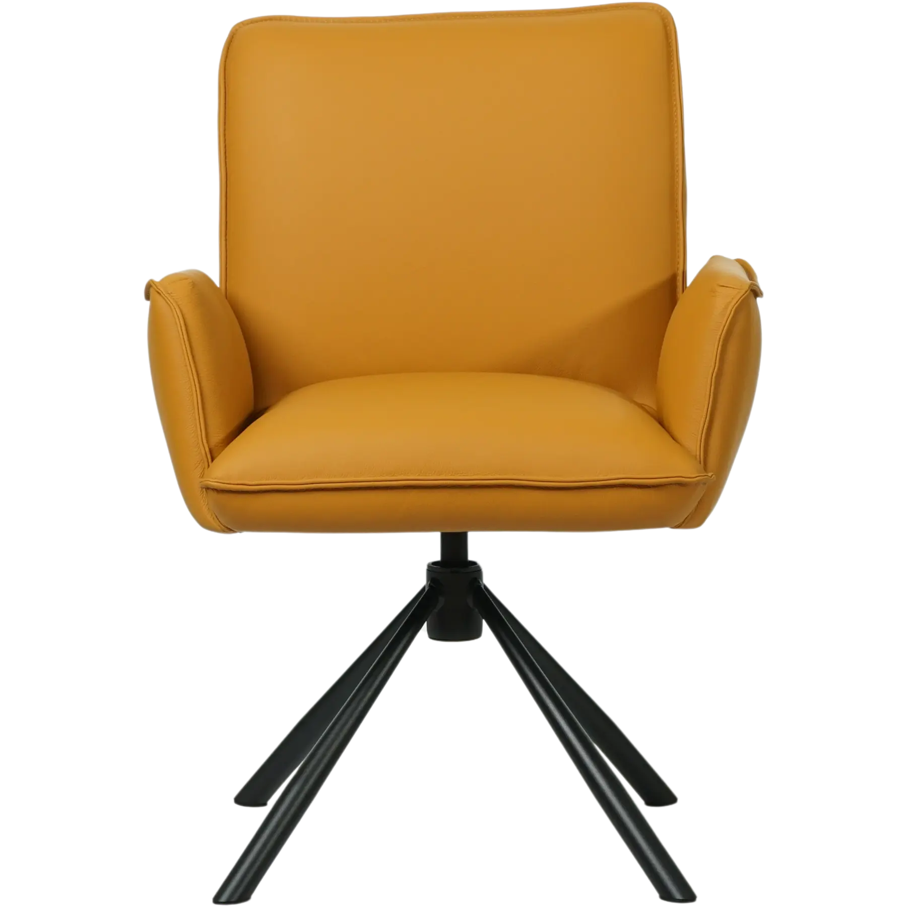 afbeelding van Leren draaibare eetkamerstoel Elite - Toledo Leem (geel/bruin) - Spinpoot staal rond zwart