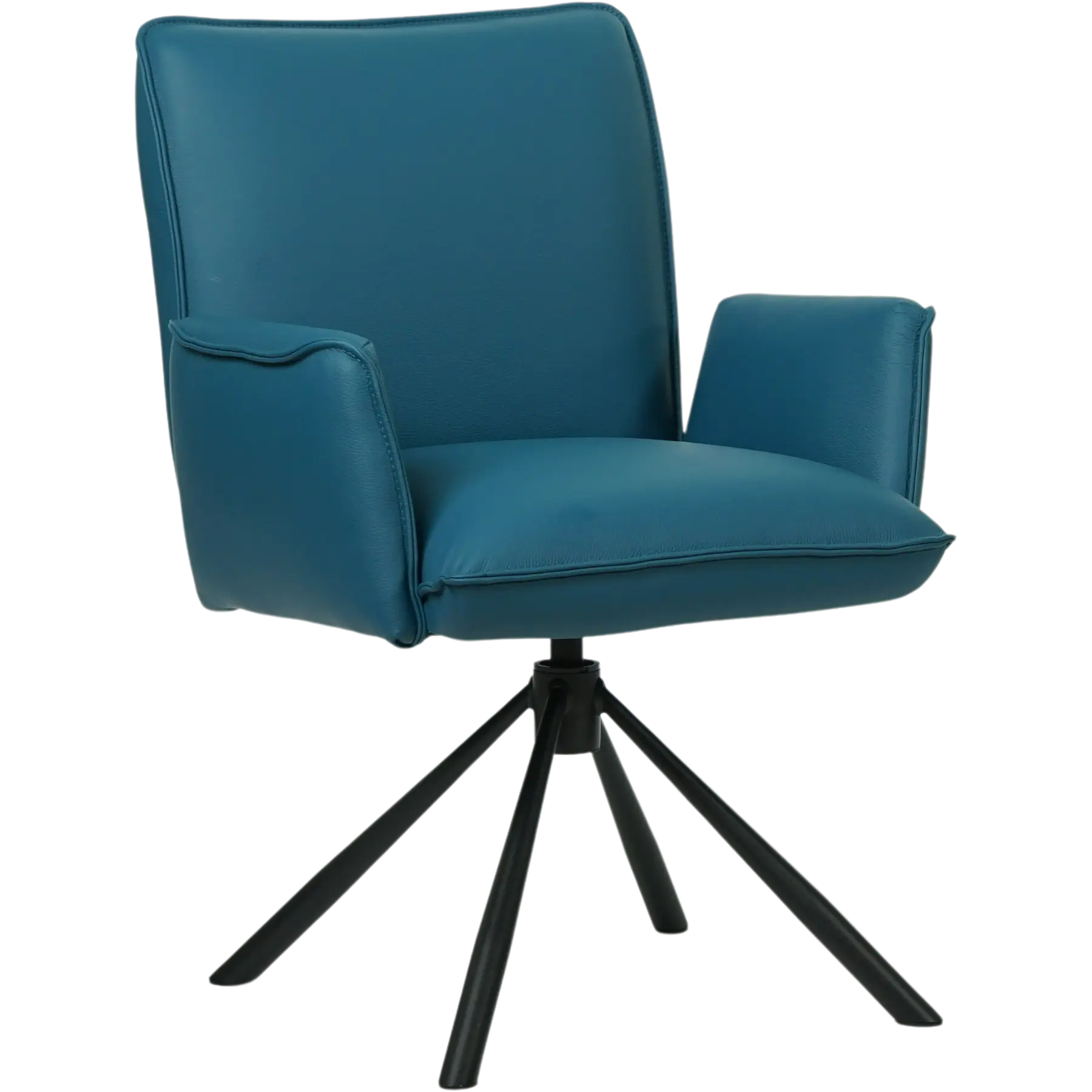 afbeelding van Leren draaibare eetkamerstoel Elite - Toledo Turquoise (blauw) - Spinpoot staal rond zwart